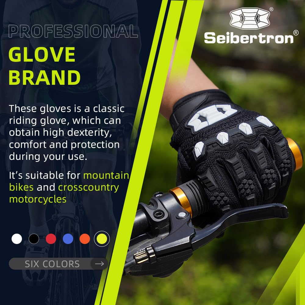Seibertron Dirtpaw Full Finger Gloves for BMX/MX, Size M, Black, Spandex Material, Touch Recognition, Adult Size