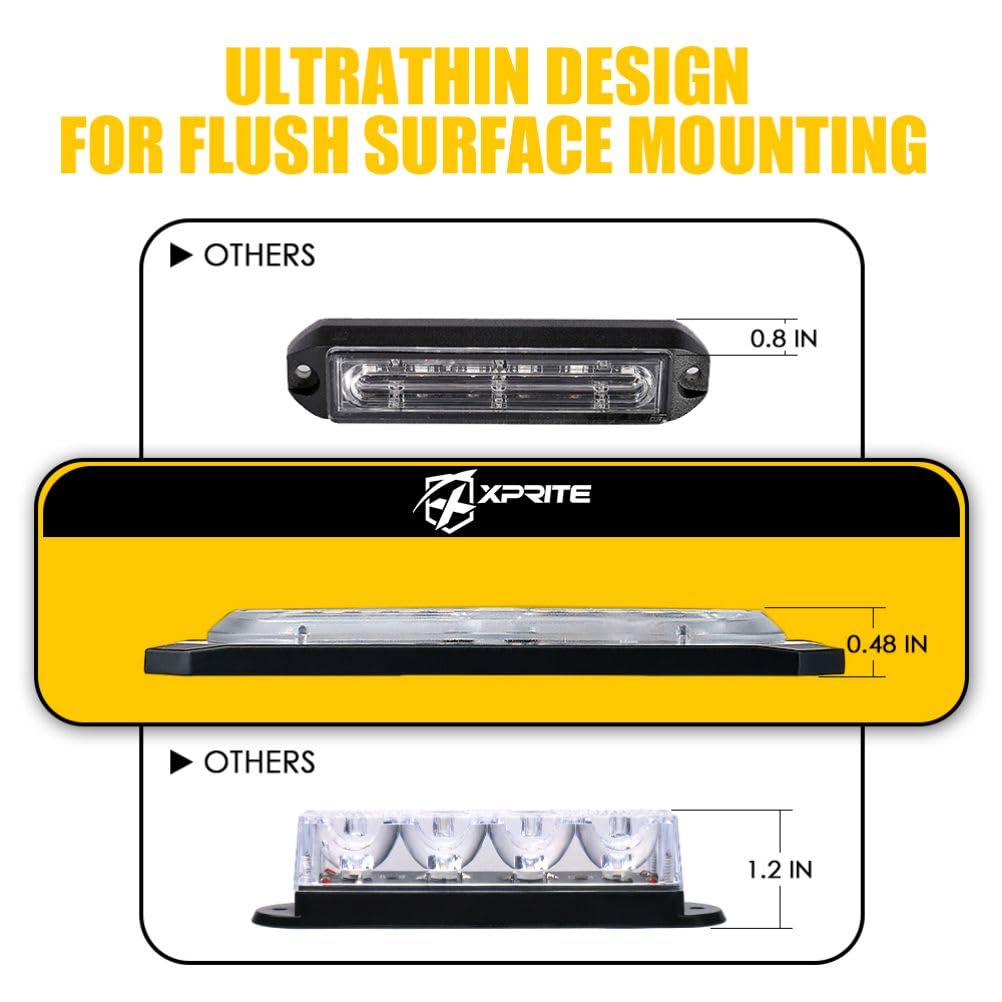 Xprite Amber/White Led Surface Mount Strobe Lights Kit, Grill Grille Side Marker Light Flashing Emergency Warning Light Assembli