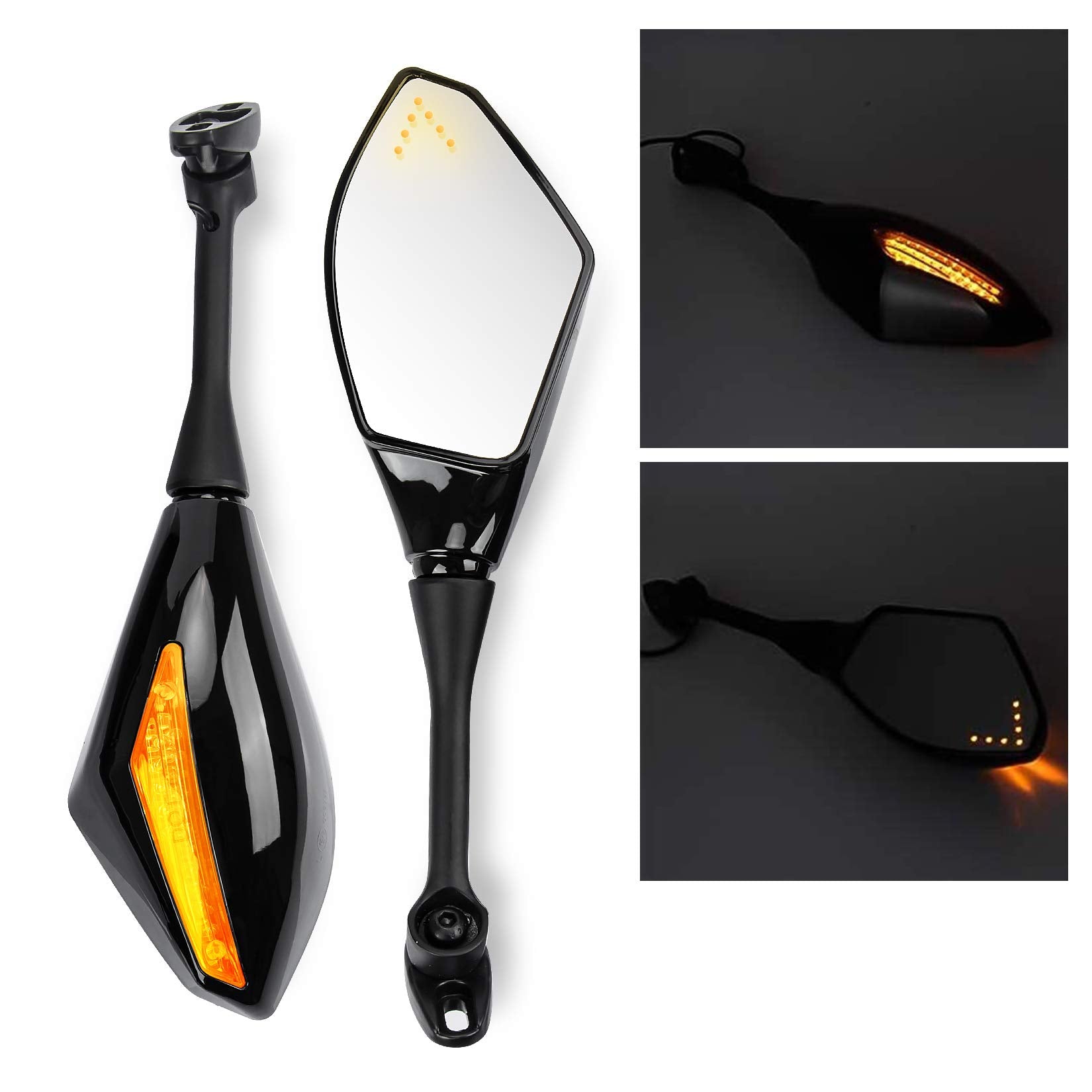 PSLER Motorcycle Rear View Mirrors with LED Light for CBR600RR F4 F4I and for most Sport Bike Rear Mirror Replacement (Bright Bl