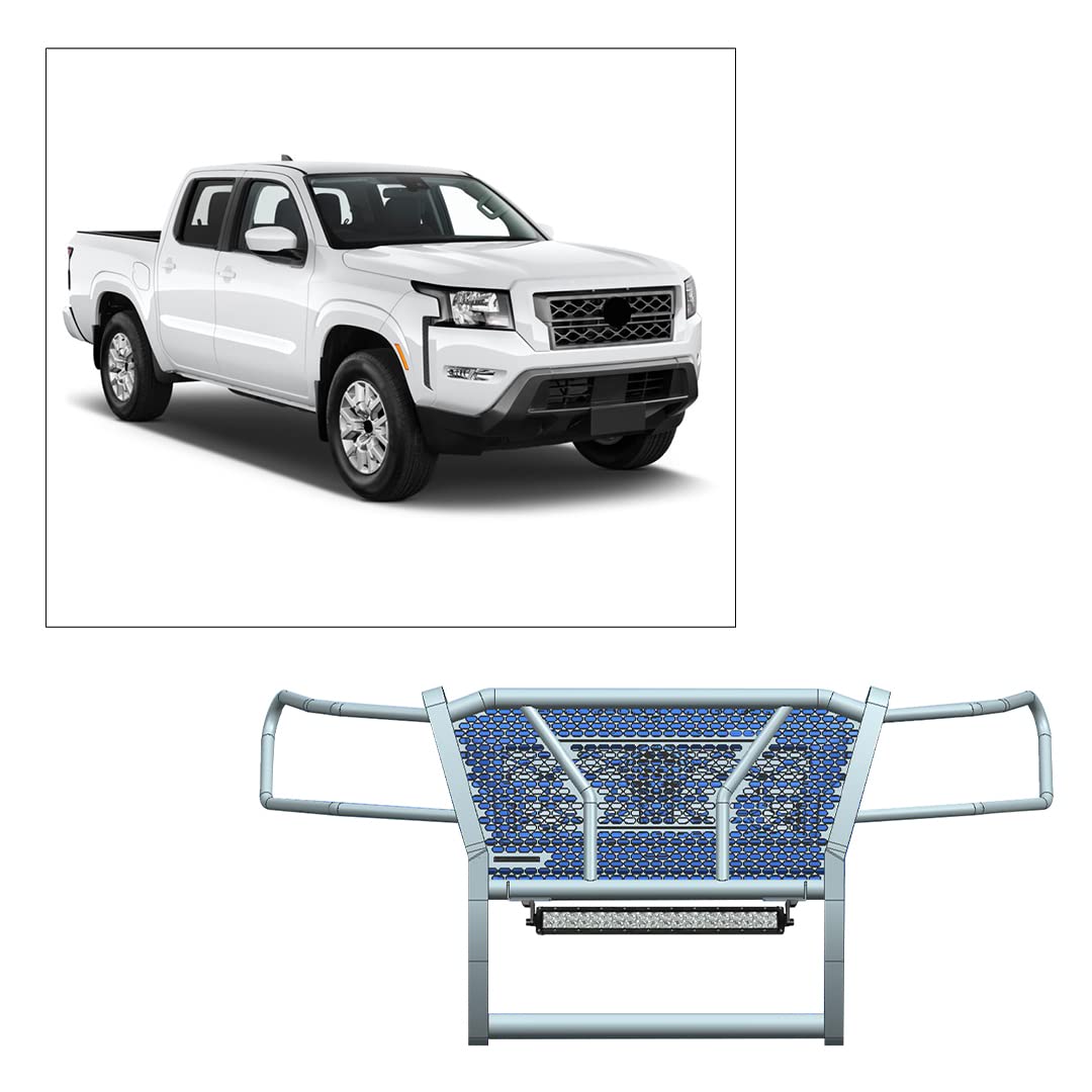 Black Horse Rugged Heavy Duty Grille Brush Bumper Guard Modular Black Come With 20' Double Row Led Light Compatible With 2022-2024 Nissan Frontier-Ru-Nifr22-B-K1
