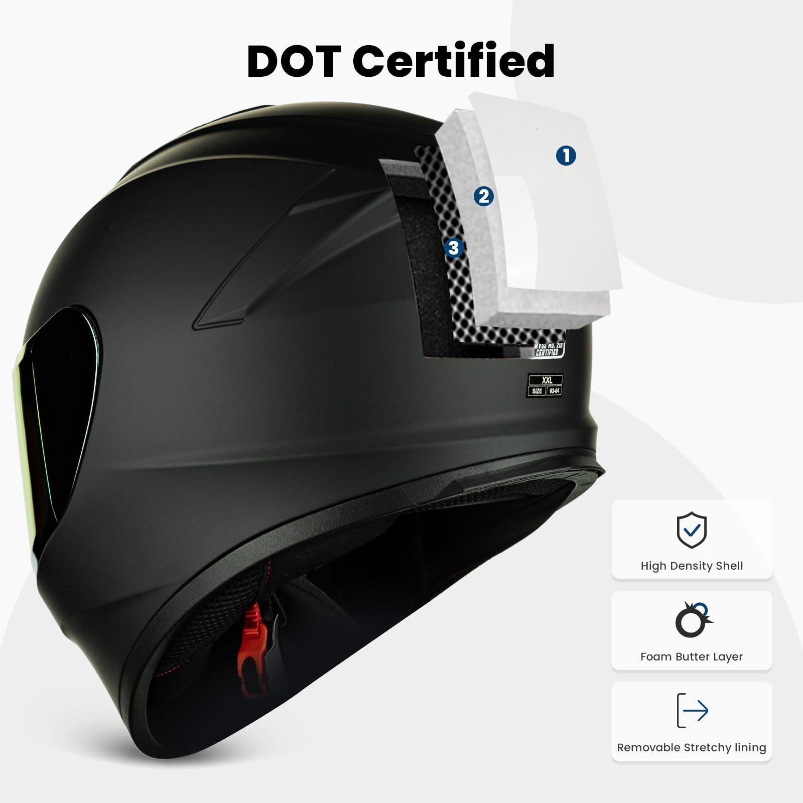 Auboa Full Face Motorcycle Helmet AU-T801, Matte Black, Large, Lightweight ABS, Extra Clear Visor, DOT Certified for Men & Women