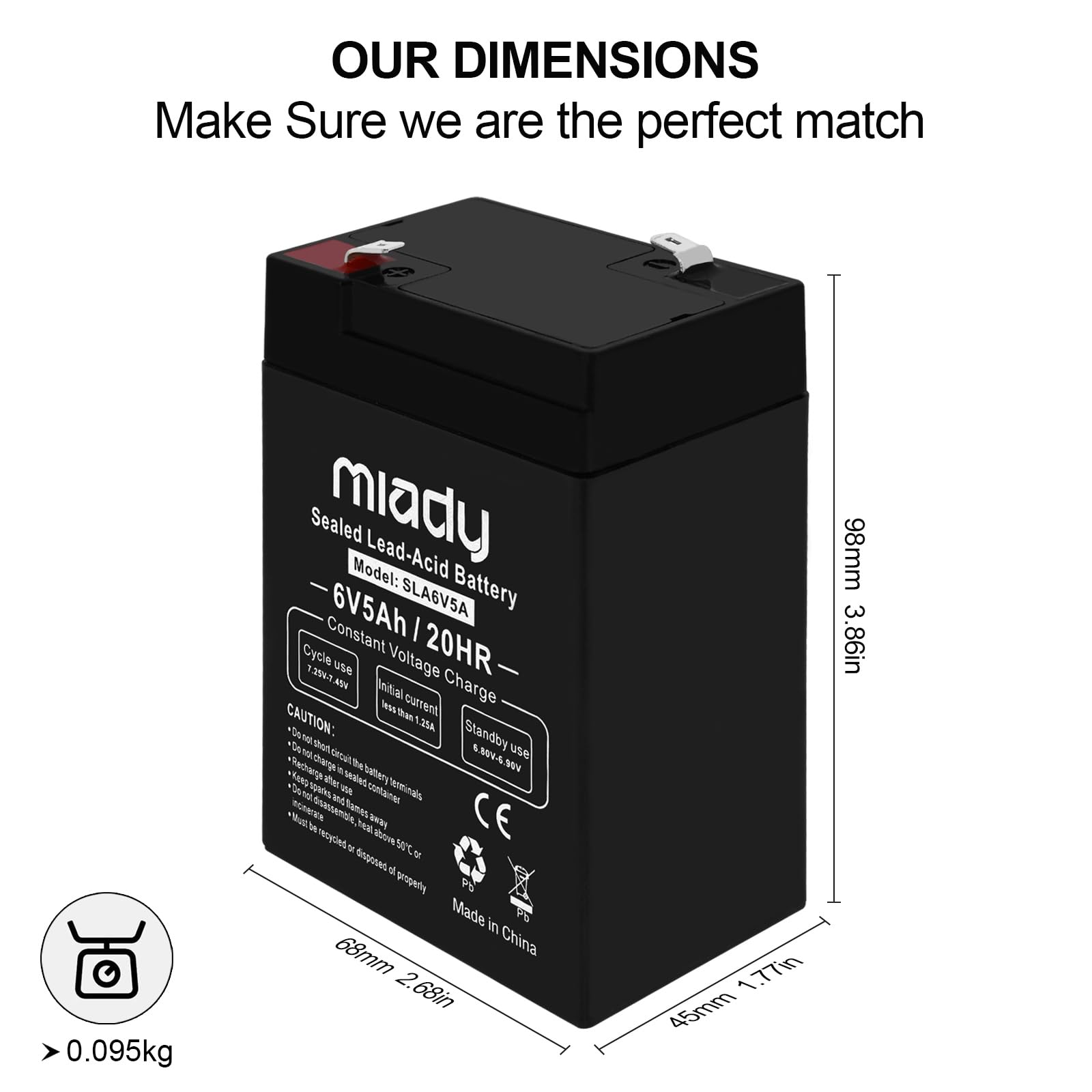 Miady 6V 5Ah Rechargeable Sealed Lead Acid Battery(1 Pack)