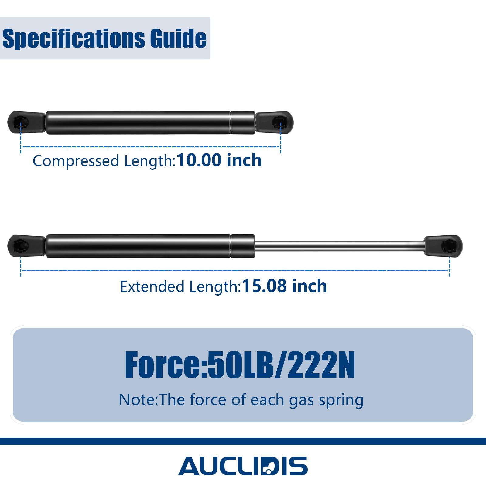 C1622127 C16-22127 15 Inch 50Lb/222N Gas Strut Shock Lift Support Spring For Leer Camper Shell Truck Topper Cap Canopy Door Wind