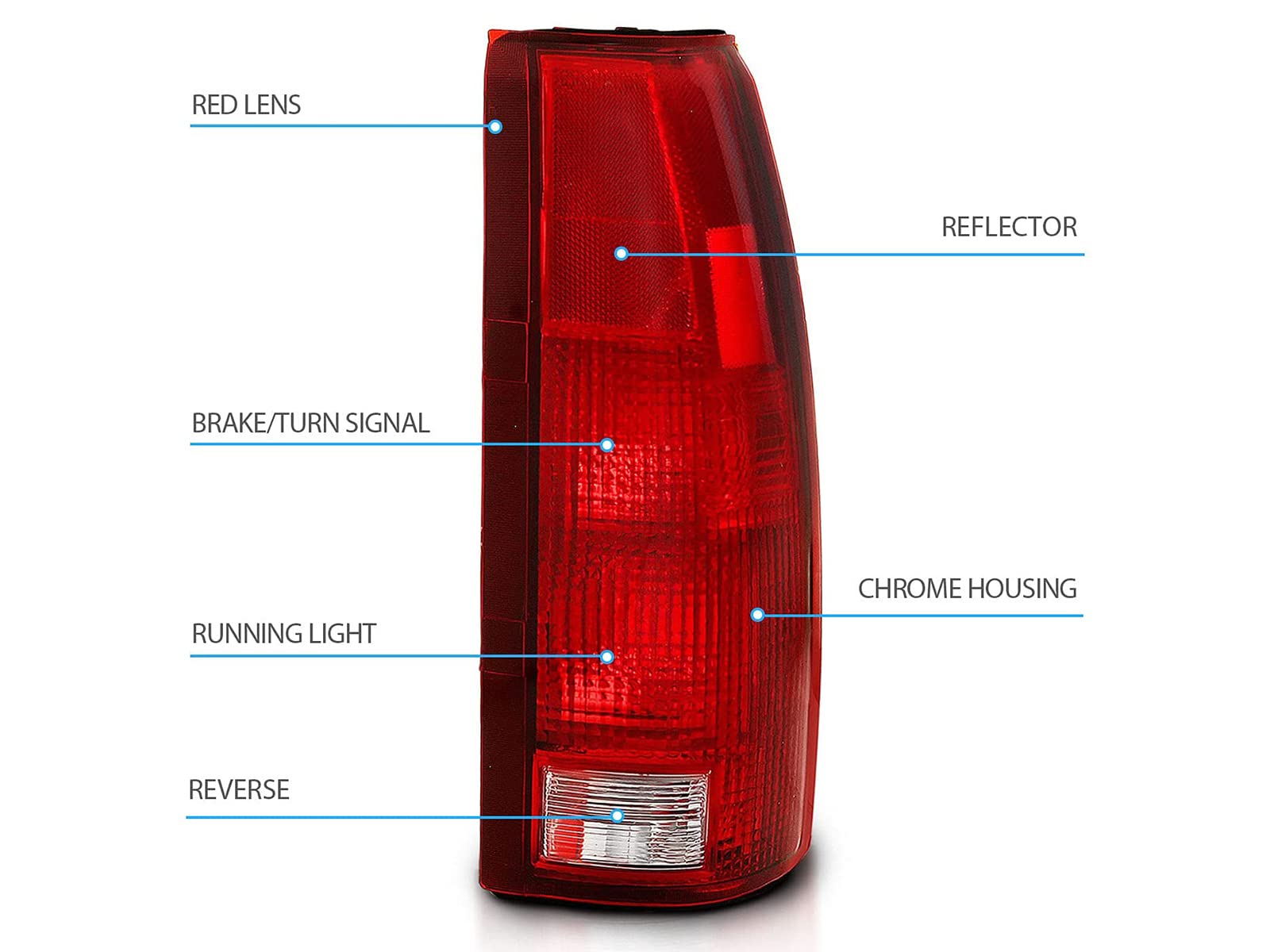 AmeriLite OE Replacement Halogen Tail Lights For Chevy GMC c1500 C/K C10 Silverado Sierra Tahoe Yukon Full-Size Blazer - Driver