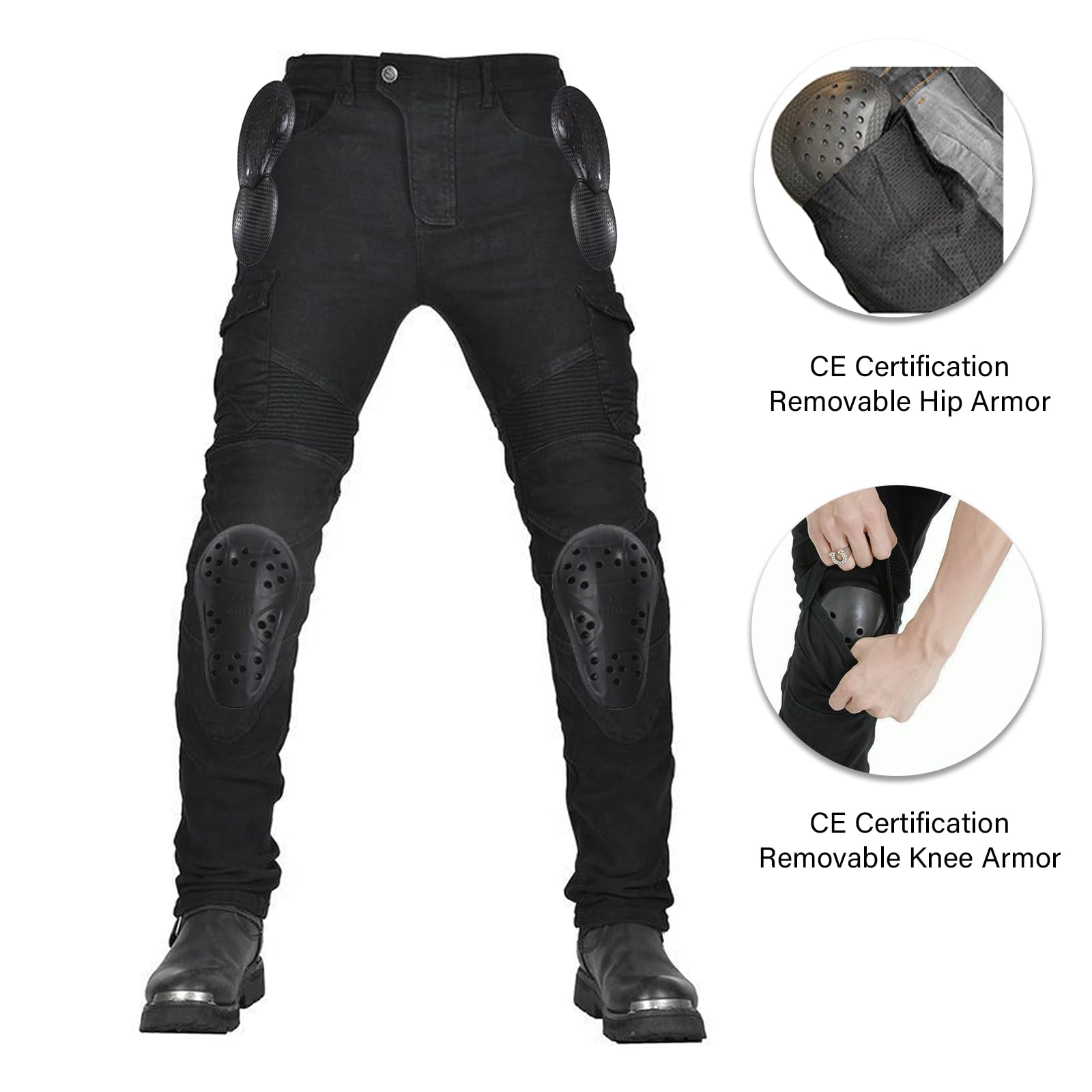LOMENG Motorcycle Pants Motorbike Riding Denim Jeans Biker Motocross Pants with CE Removable Armored for Men Black 2XL