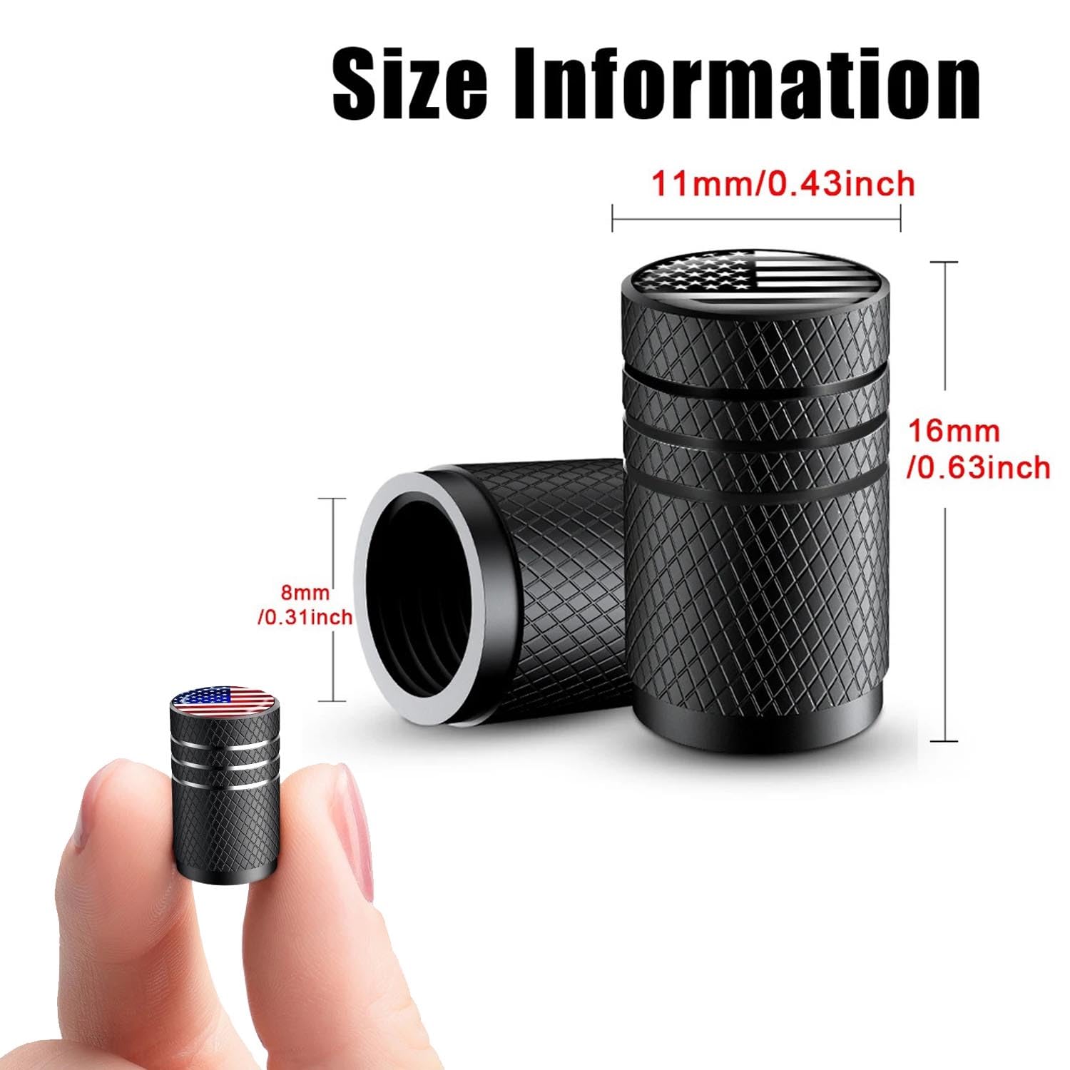 Muzioiernsu 12PCS American Flag Tire Valve Stem, Aluminum USA Caps Black, Universal Dust Proof Covers for Cars, Trucks, Bikes, M