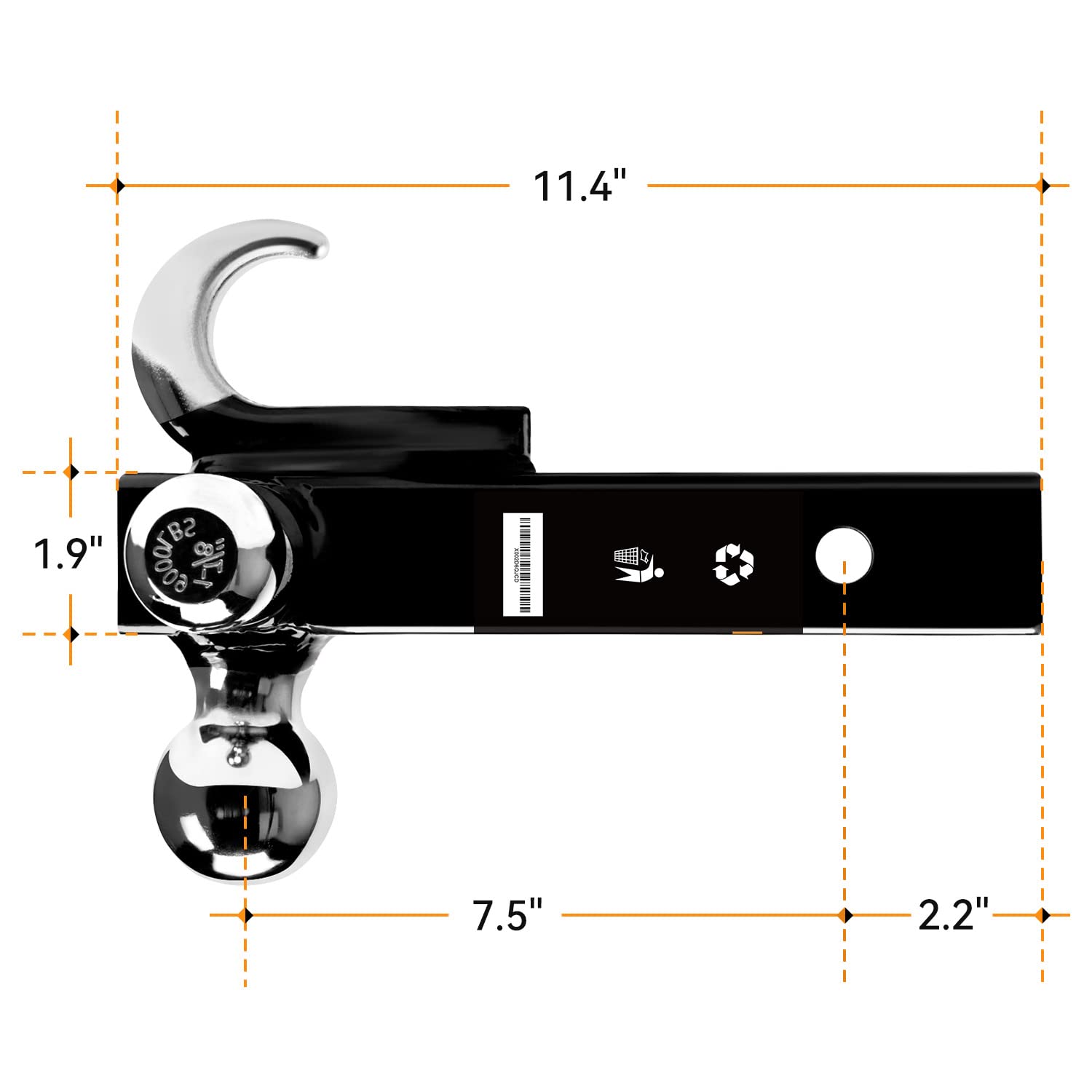 ORCISH Trailer Hitch Tri-Ball Mount - 1-7/8", 2", 2-5/16" - Alloy Steel, 2 Inch Hitch Receiver, Classic, Model AY