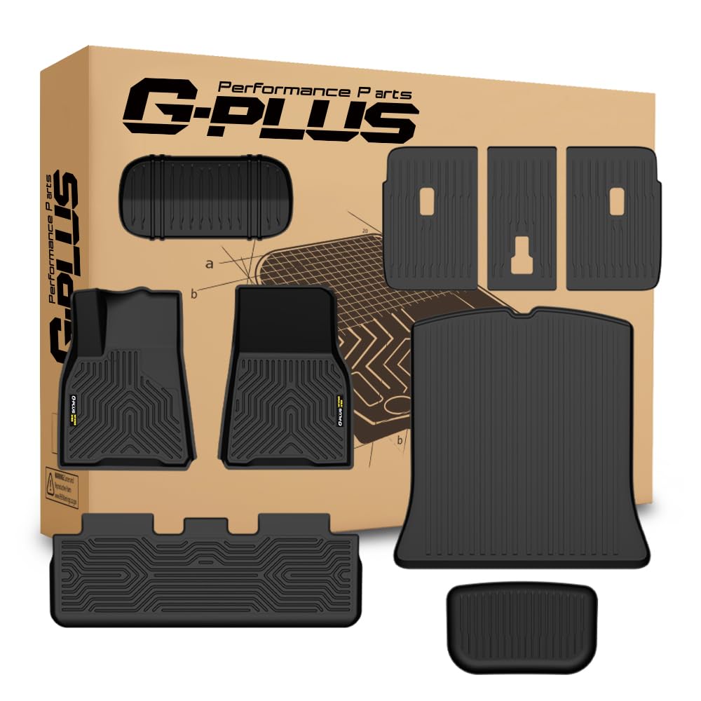 G-PLUS TPE Floor Mats Fit Tesla Model Y 2024-2025 Truck Accessories Cargo Liners All Weather Protection 9PCS Truck Mat Black Alf