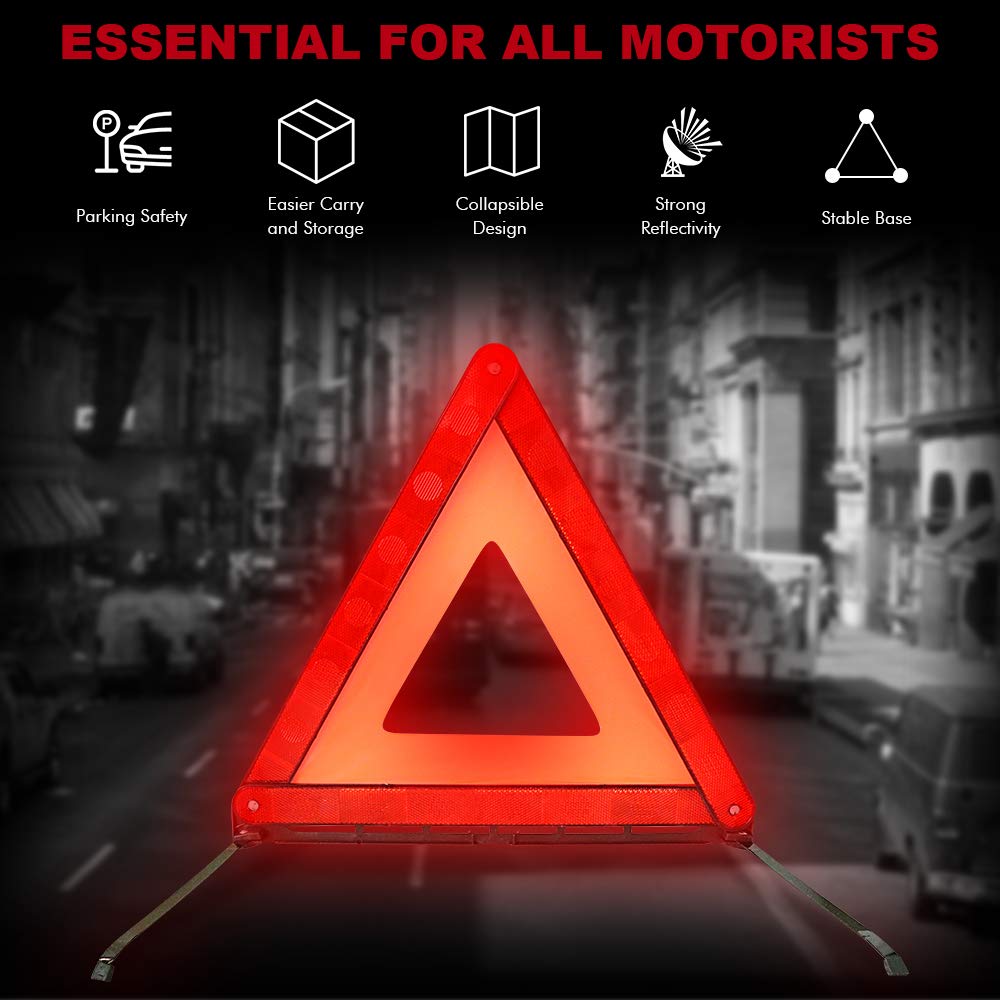 Funlove Foldable Warning Triangles Road Safety Triangle Kit, 3 Pack Of Reflective Triangle Sign With Storage Case, Dot Approved