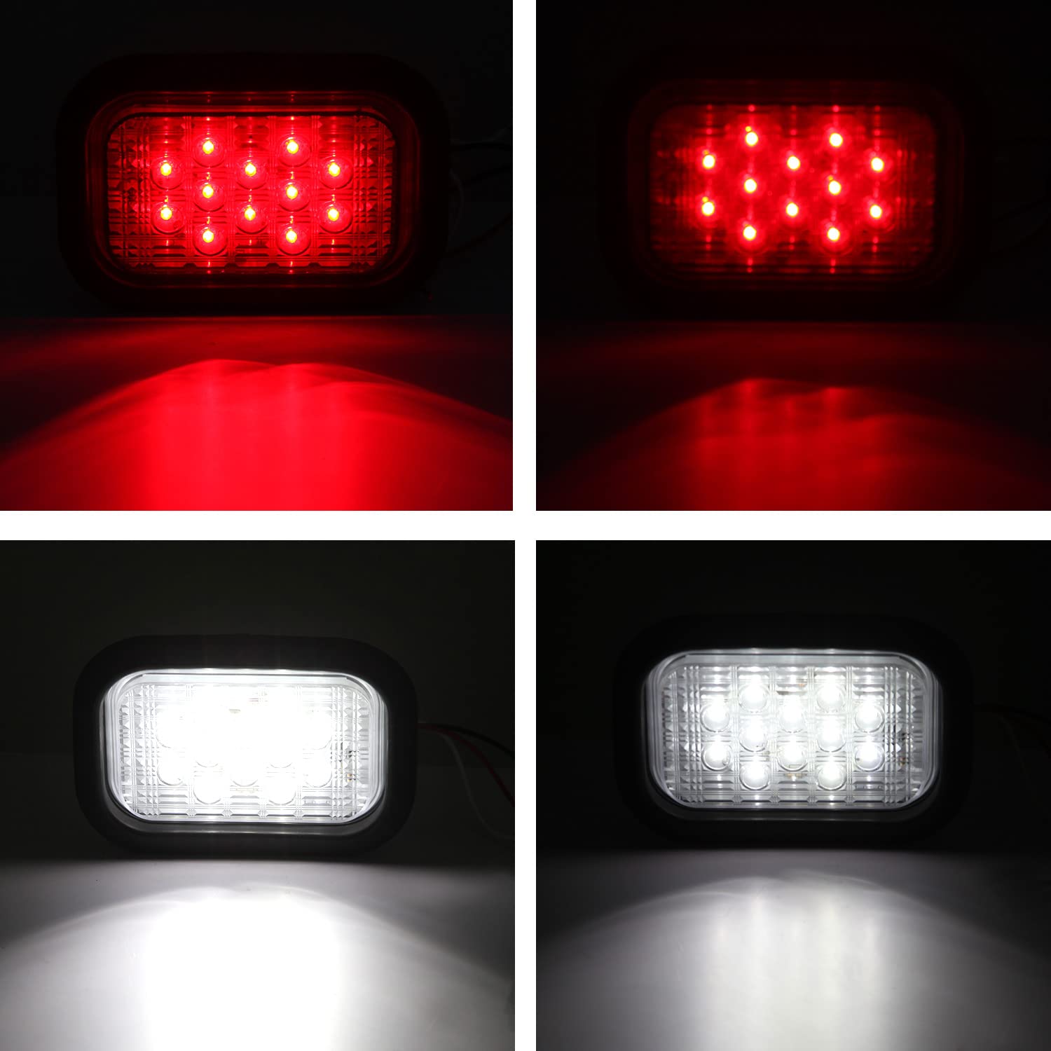 Partswcgg 6Pcs 5''X3'' Rectangle Led Stop/Turn/Tail/Brake & Backup Reverse Truck Trailer Tail Hitch Lights 12 Led W/Grommets & 3