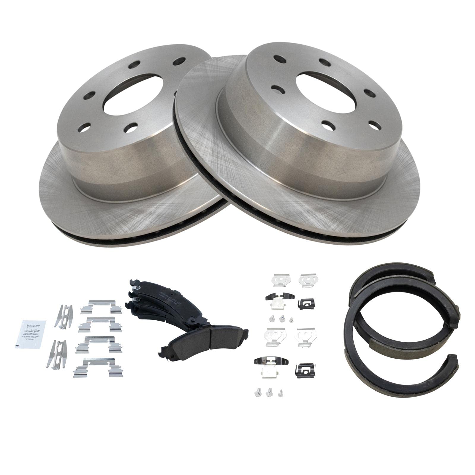 Trq Rear Brake Pad & Rotor Kit Brake Pads Brake Rotor Parking Brake Shoe Set Ceramic Compatible With 2002 Chevrolet Silverado 15