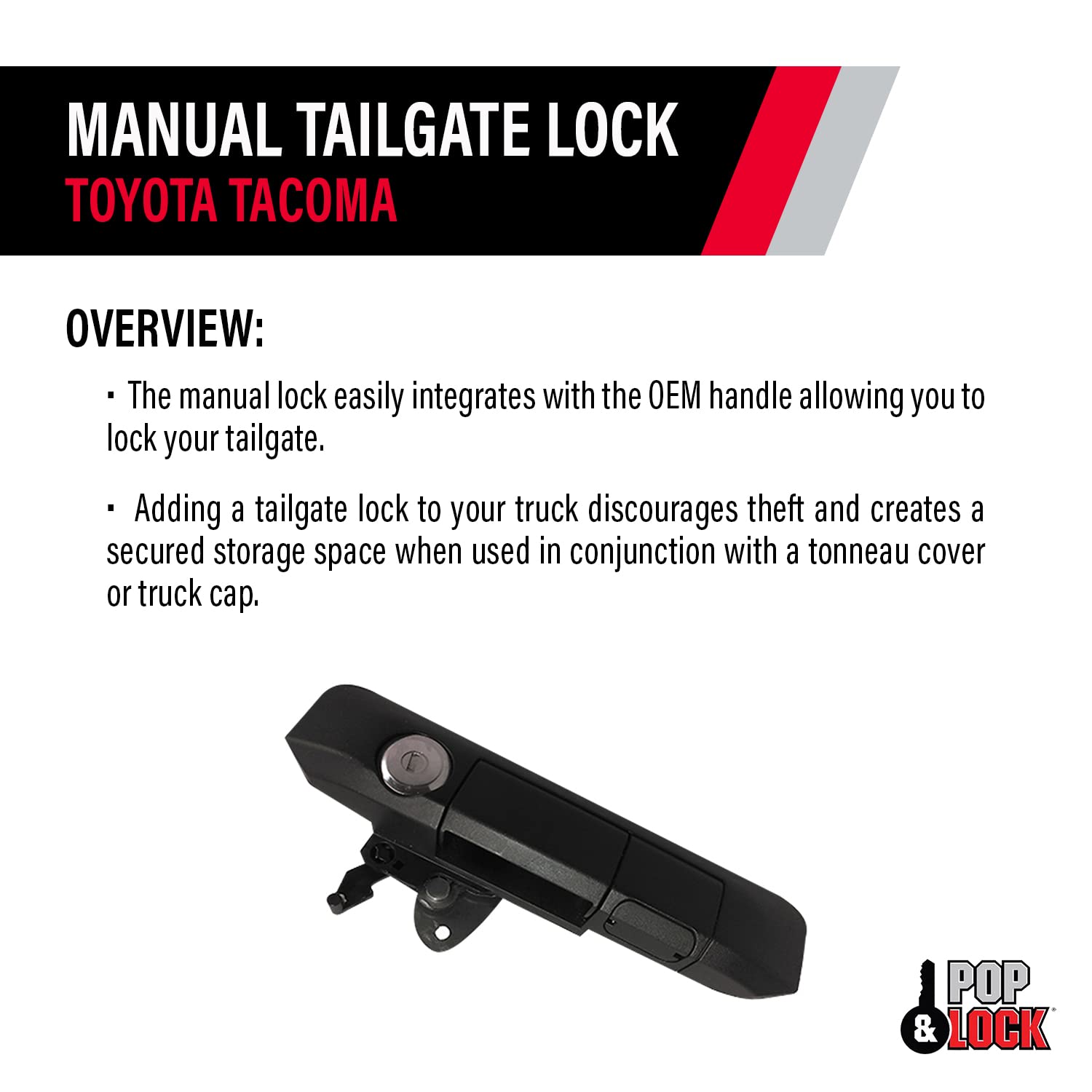 Pop & Lock Pl5400 Black Manual Tailgate Lock With Bolt Codeable Technology For Toyota Tacoma