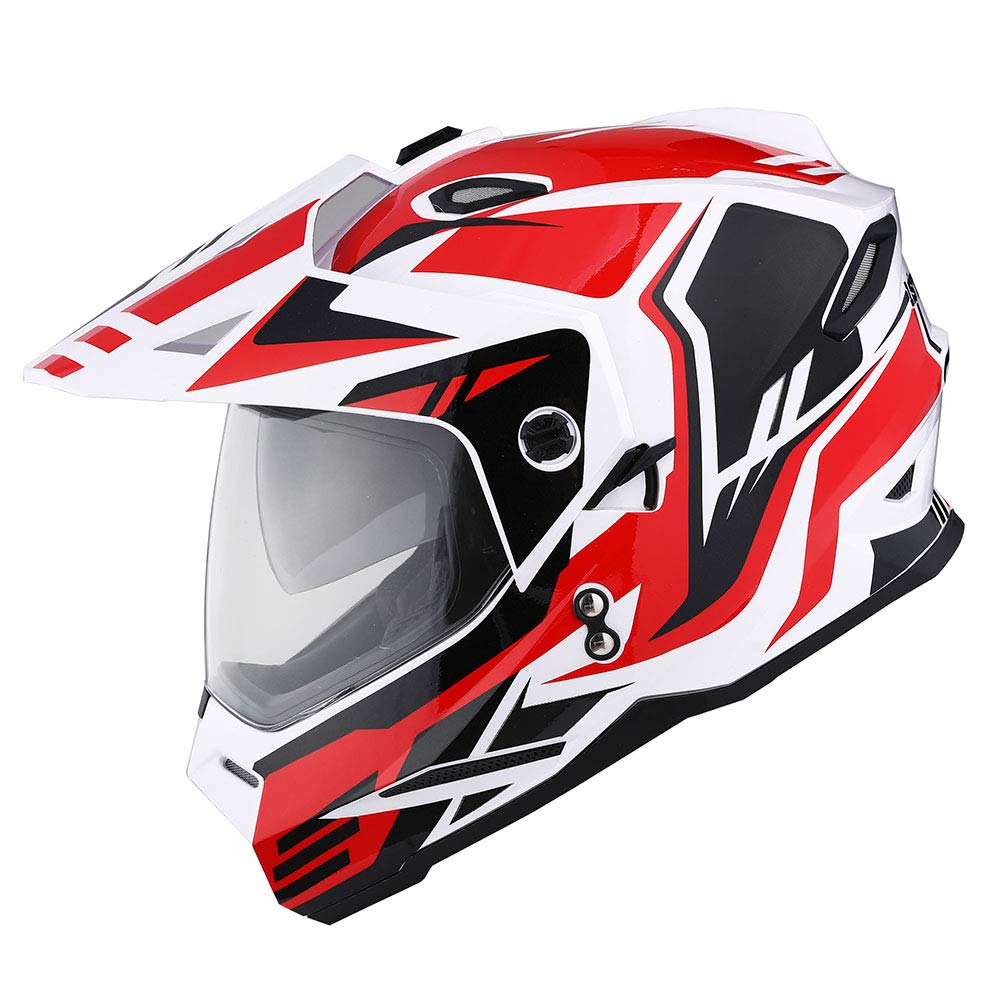 1Storm Dual Sport Motorcycle Motocross Off Road Full Face Helmet Dual Visor Storm Force Red, Size Xl