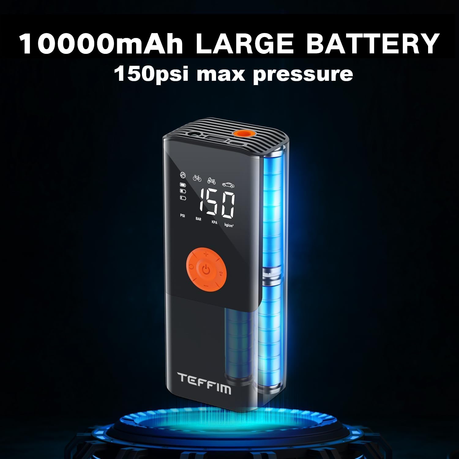 Teffim Tire Inflator Portable Air Compressor With Digital Pressure Gauge, 12V Smart Air Pump For Car Tires, Motorcycle, Suv, Ele