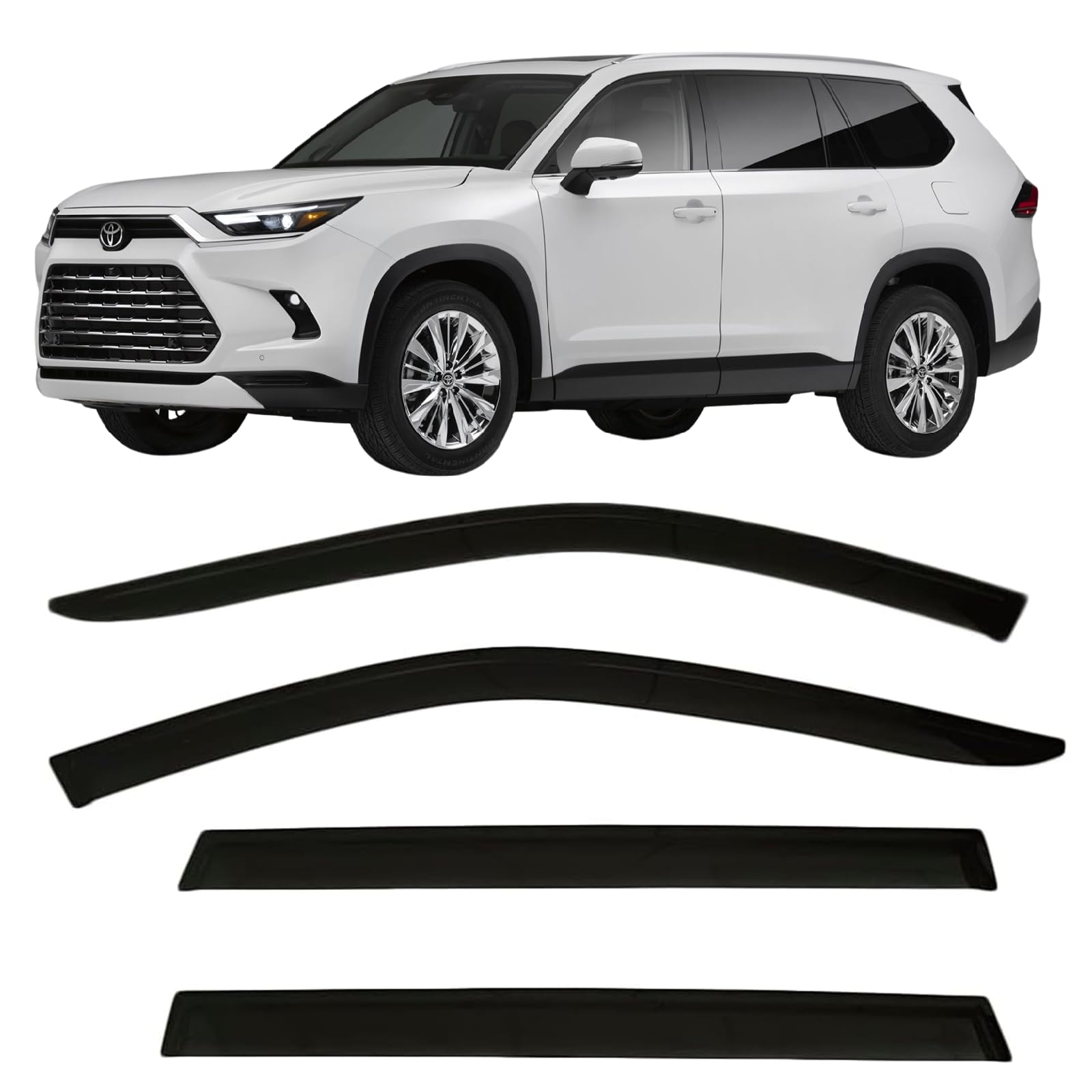 2024-2025 Tape-On Side Window Visor Deflectors For Toyota Grand Highlander Rain Guards Xle Limited Platinum Max Hybrid Smoke & F