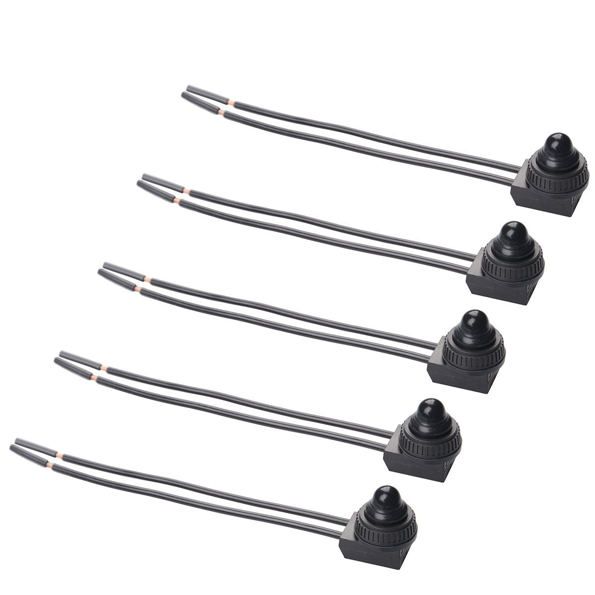 Quentacy 5Pcs Push Button Switch 12V Wired RV Waterproof On-Off Micro Light Toggle Switches for Motorcycle Car Truck Boat Marine