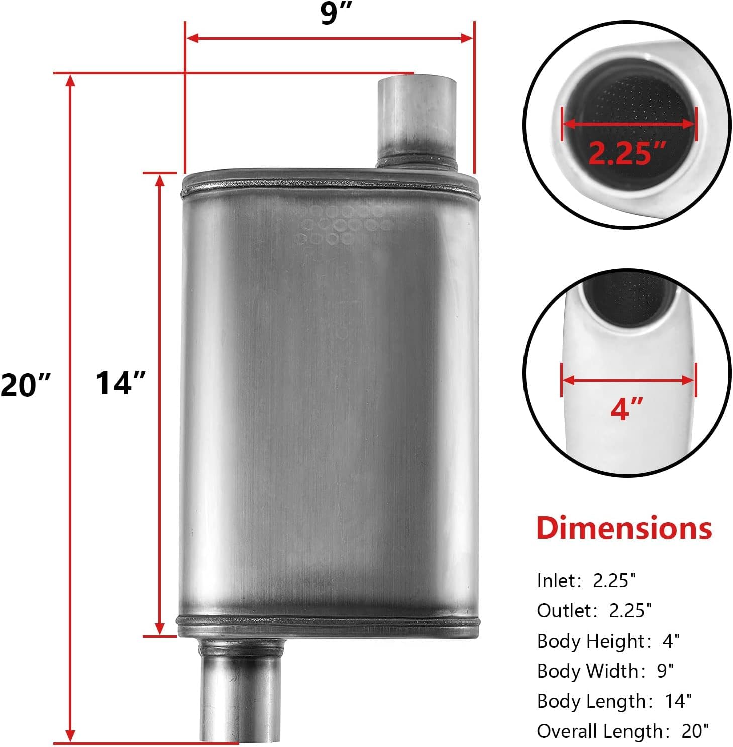 2.25 Inch Universal Exhaust Muffler,Muffler 2.25 ' ' Straight-Through Performance Muffler Resonator With Stainless Steel For Car