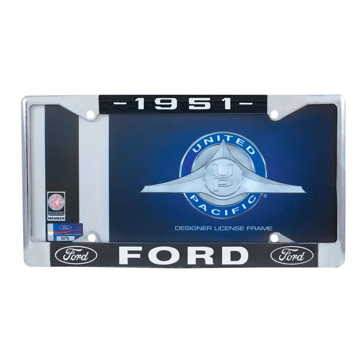 United Pacific A9049-51 Chrome Zinc Die-Cast License Plate Frame For 1951 Ford Car & Truck, Restoration Product – One Unit