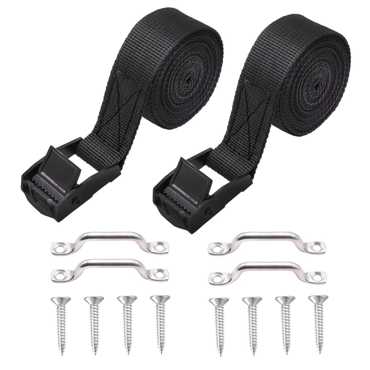 Ruibapa 1'' X 48''(4Ft) Battery Tie Down Strap Kit With Stainless Steel Cam Buckle, Stainless Steel Bracket And Ss Screws For Bo