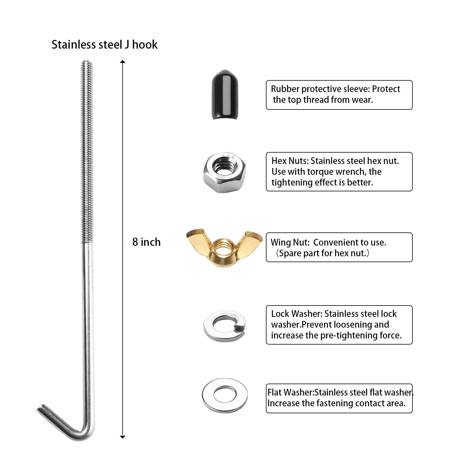 Aronova Adjustable Battery Hold Down,Universal Crossbar With 8''Length,18-8 (304) Stainless Steel J Bolt Sets