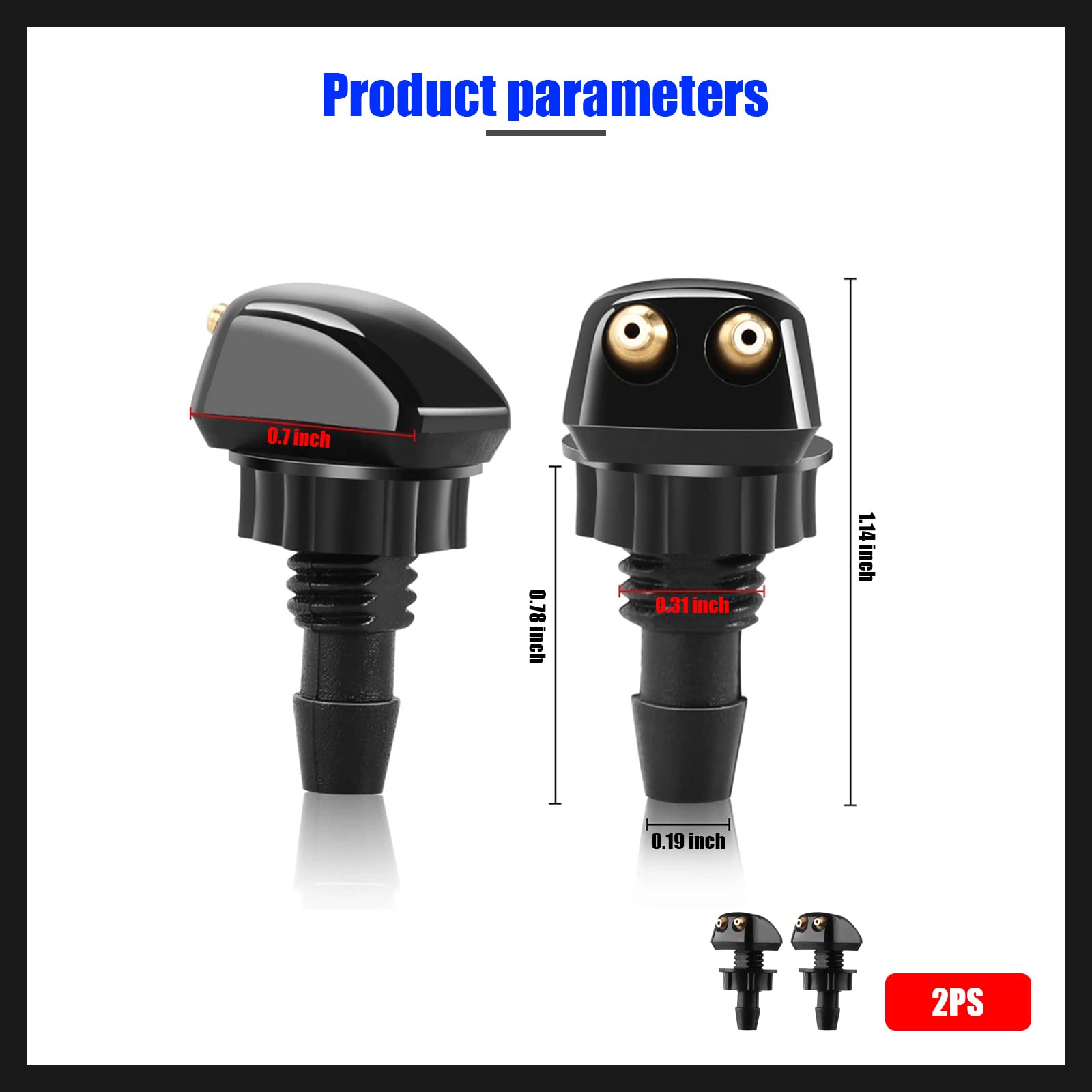 Gseigvee Pack-2 Front Windshield Washer Nozzles, Double-Hole Jet Straight Column Water Sprayer, Window Wiper Nozzle, Fit For Mos