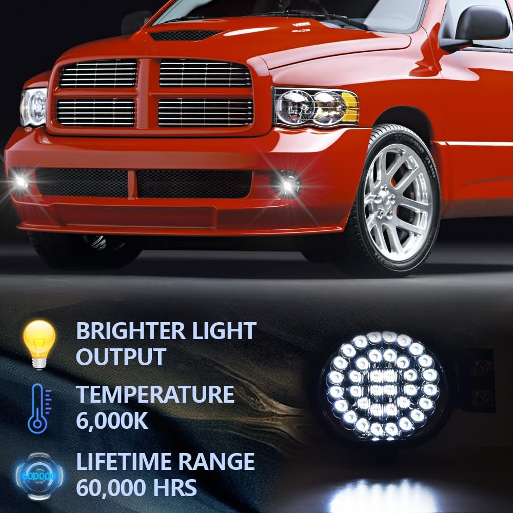 Grand Orang Led Fog Lights Compatible With Dodge Ram 2002-2009 Fog Lamps W/Switch Driver & Passenger Pair Clear Lens 55077475Ab