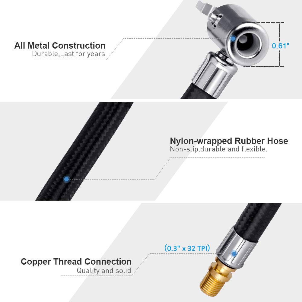 Lumiteco Tire Inflator Hose Adapter For Twist On Convert To Lock On Connection, With All Metal Lock On Air Chuck And Air Hose An