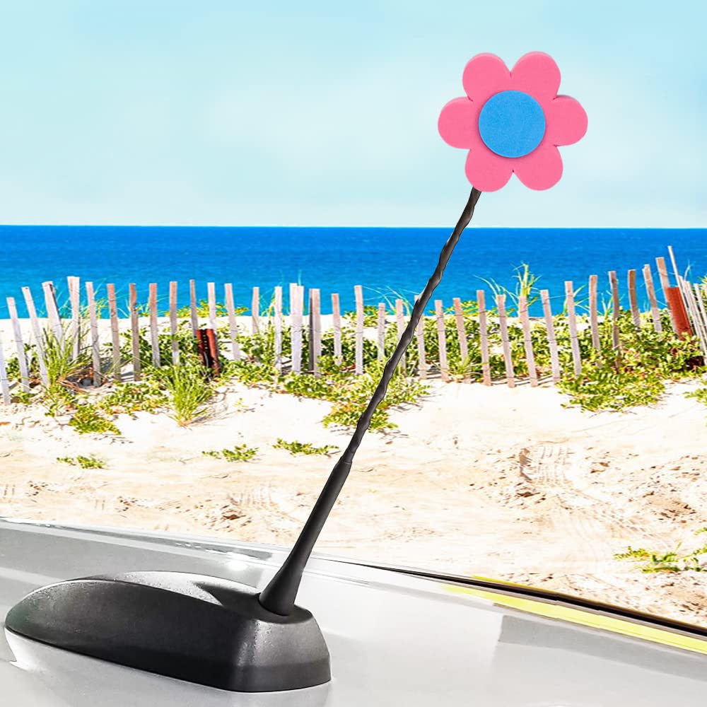 Tenna Tops Car Antenna Topper/Auto Mirror Hanger/Cute Dashboard Accessory (Pink Daisy Flower)