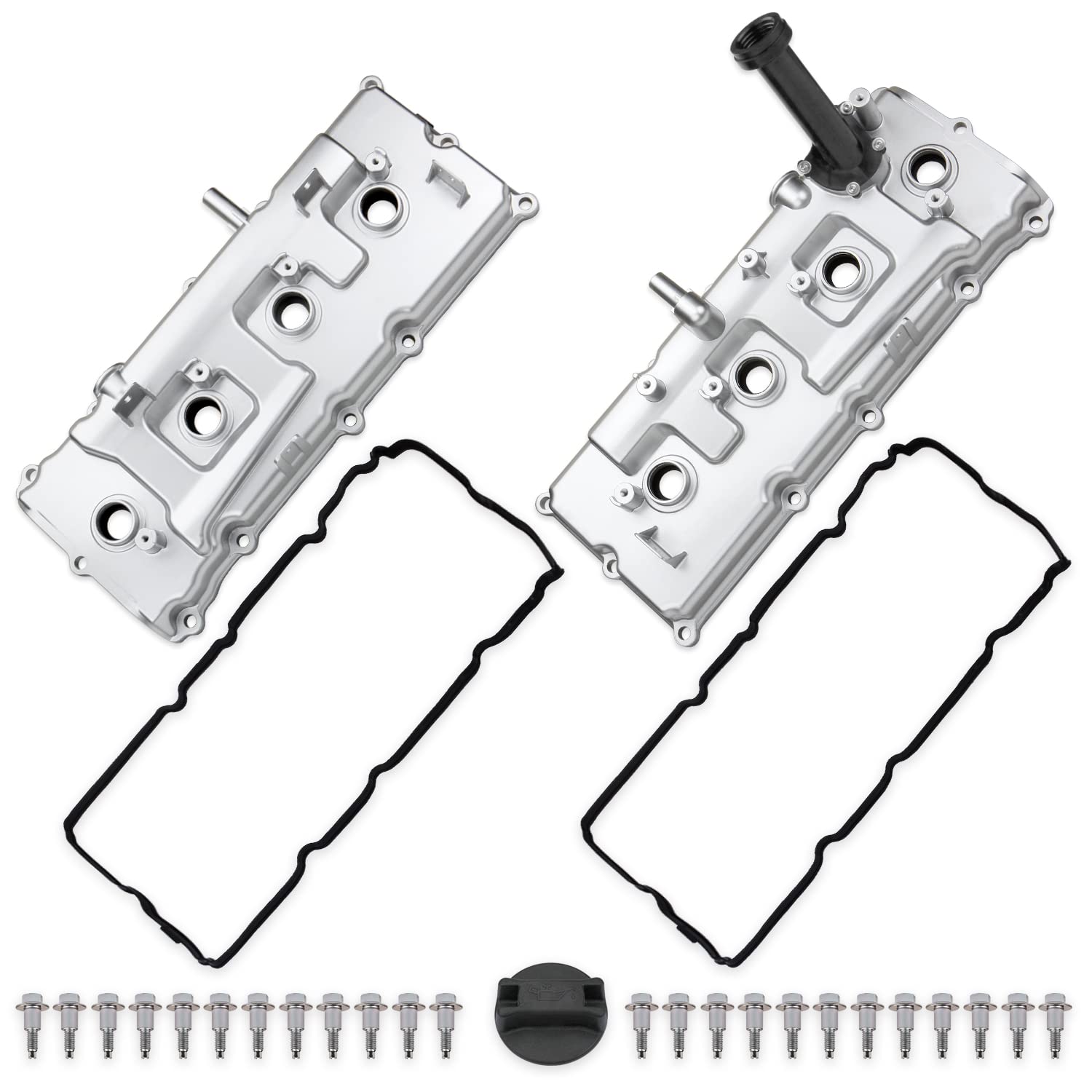 MITZONE Aluminum Valve Covers Kit for Nissan Armada/Pathfinder/Titan NV3500 QX56 5.6L - Upgrade Silver Finish, Compatible Parts #13264-ZE01A/ZE