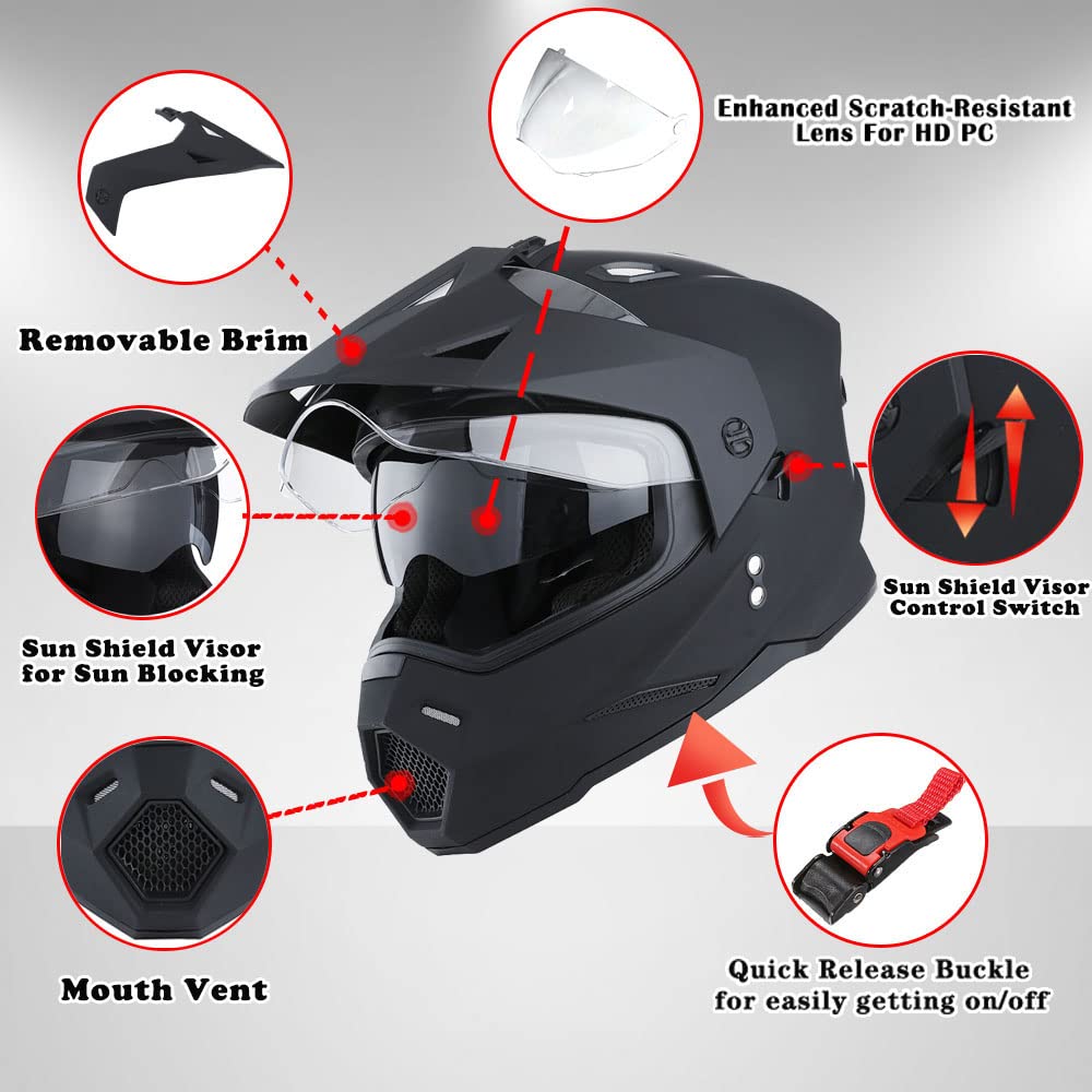 1Storm Dual Sport Motorcycle Helmet, Full Face, Large, Plastic, Storm Force Red, Model HF802