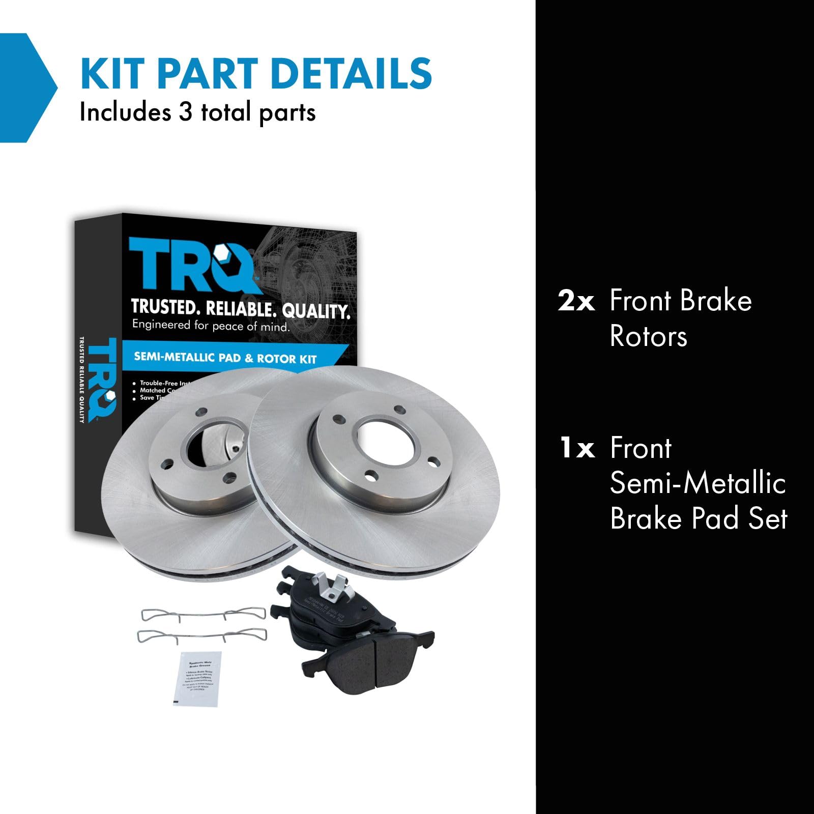 Trq Front Brake Pad & Rotor Kit Brake Pads Brake Rotor Semi-Metallic Compatible With 2005-2007 Ford Focus