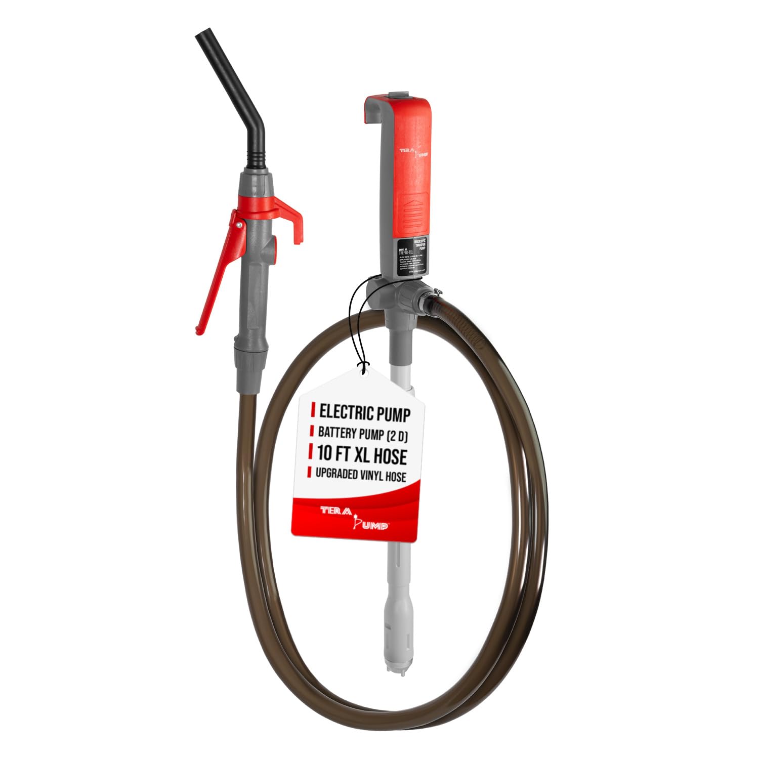 Tera Pump Portable Battery Powered Gas Transfer Pump (2.3 Gal/Min) Liquid Transfer Pump With 10Ft Durable Vinyl Discharge Hose,
