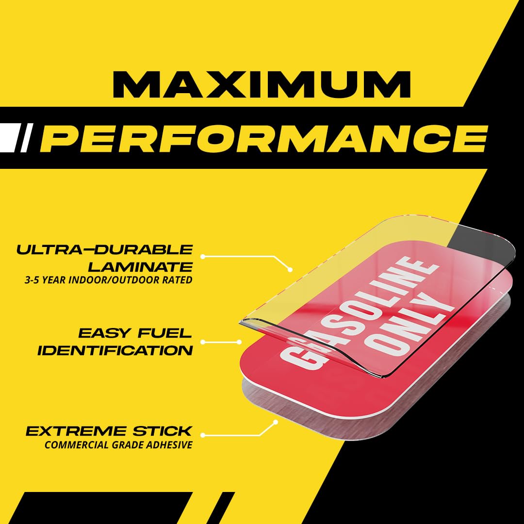 Gas Sticker, Gasoline Decals For Fuel Cans And Outdoor Power Equipment - Weather Proof, Extreme Stick, Commercial Grade Gasoline