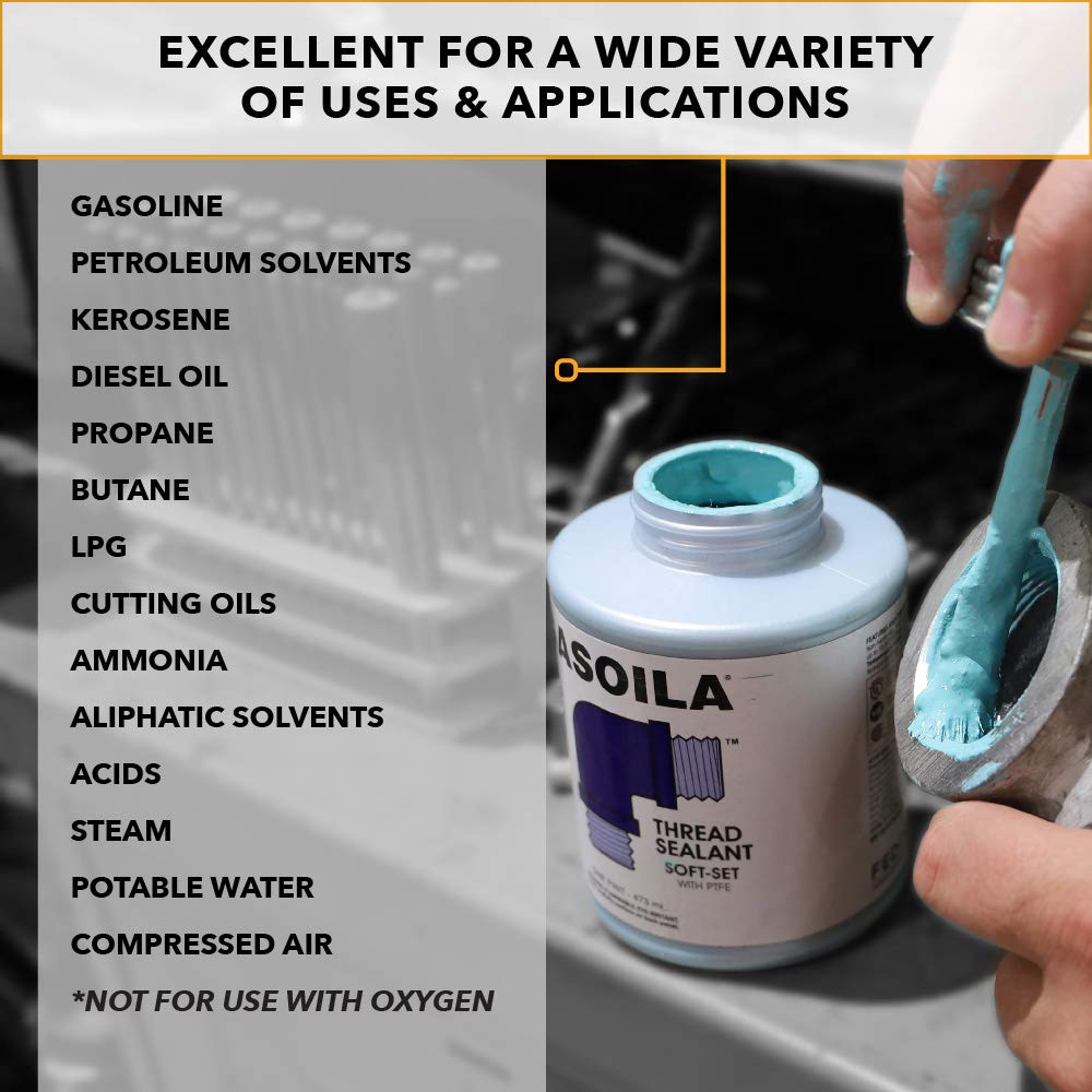 Gasoila Soft-Set PTFE Pipe Thread Sealant, 1/4 Pint, Non-Hardening, Leak Prevention, Temp Range -100 to 600°F, Model SS04