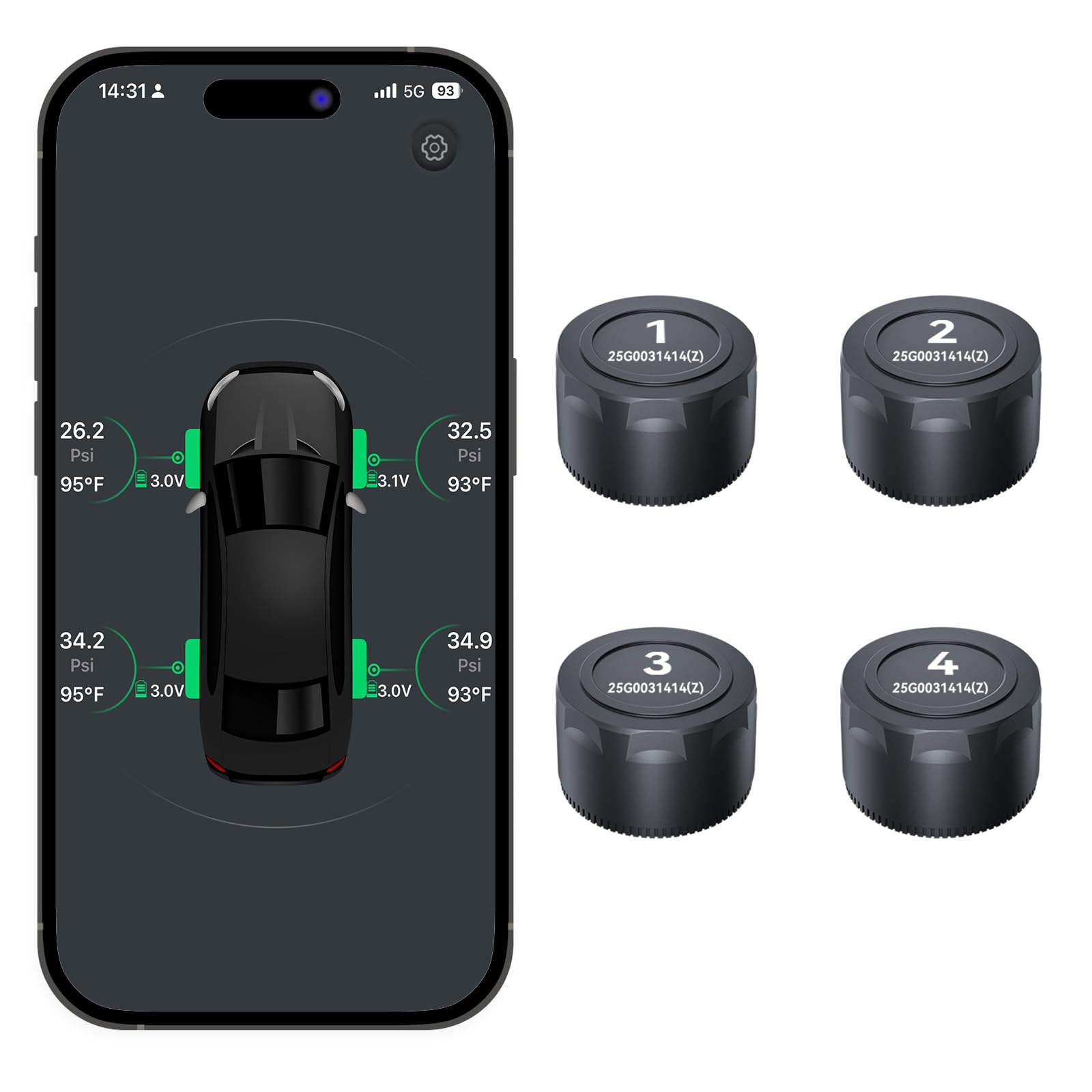 B-Qtech RV Tire Pressure Monitoring System with 4 External Sensors, Wireless TPMS for Trailer Camper Car Truck, 6 Alarm Modes Su