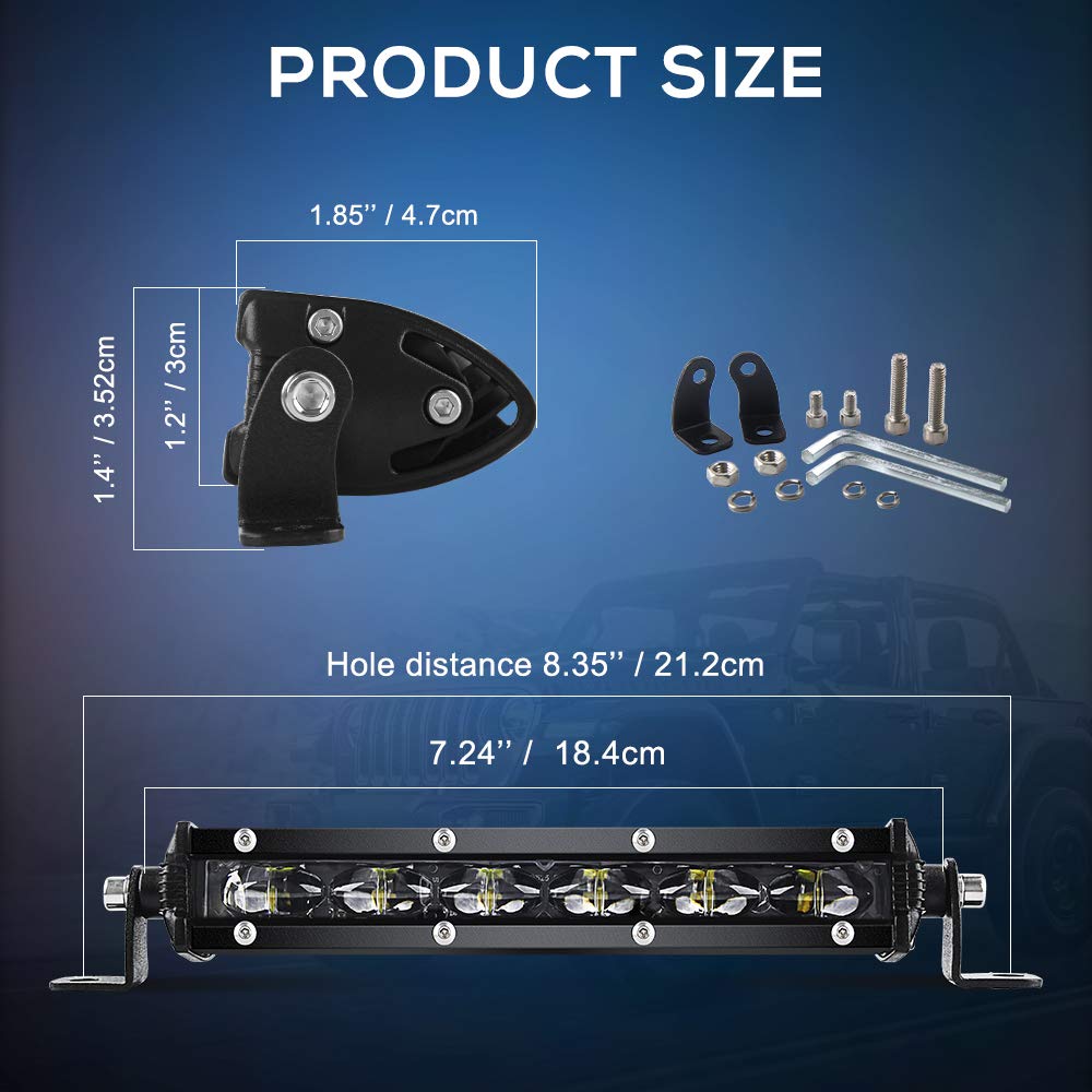 Co Light Led Light Bar Single 7 Inch Slim Single Row Lightbar Driving Combo Beam Off Road Work Lights With Mounting Brackets & 6