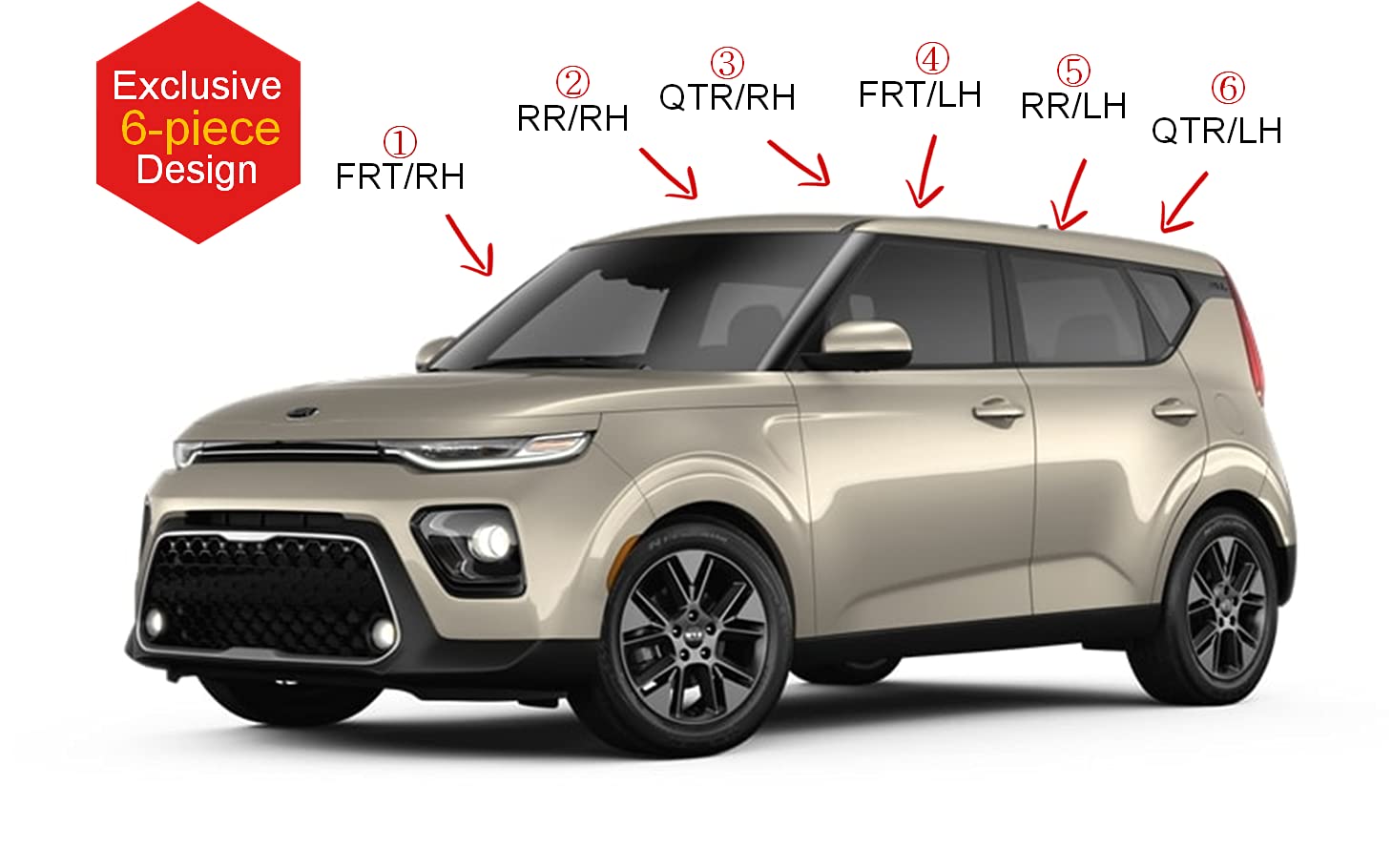 AUTO CLOVER Tape-On Rain Guards for Kia Soul 2020-2025, Dark Smoked Window Visors, 6 Pcs Set, Out-Channel Vent Shades