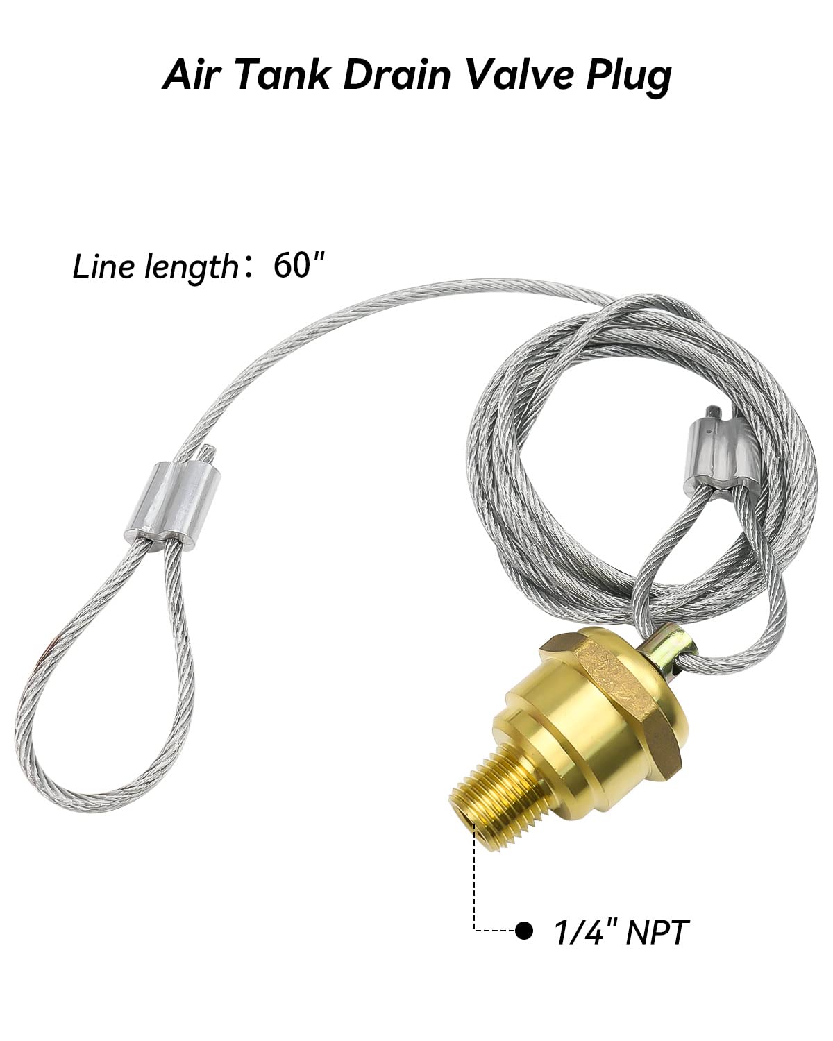 2 Pack Of     Npt Air Tank Drain Valve With 60'' Cable, Air Brake Reservoir Drain Valve Air Compressor Drain Valve For Semi Truc
