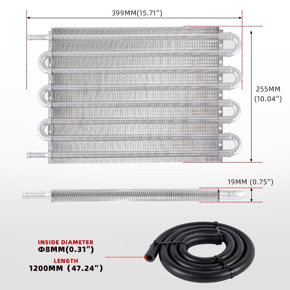 Bartoo Universal 5/16'' Transmission Oil Cooler Kit, Aluminium Alloy 8 Pass Tube And Fin Oil Cooler Kit (Sliver)