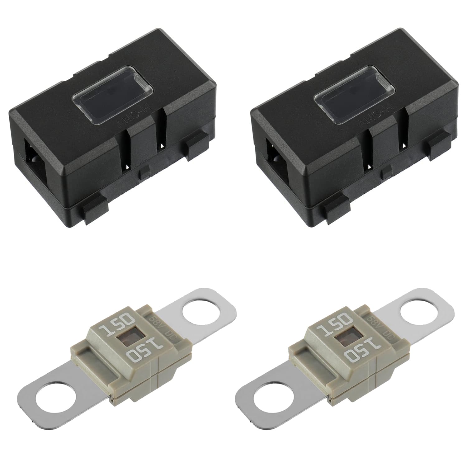 Bojack 150 Amp Ami/Midi Fuse Holders And High Current Bolt-On Midi Fuses 150A For Cars Trucks Vehicles (Pack Of 2