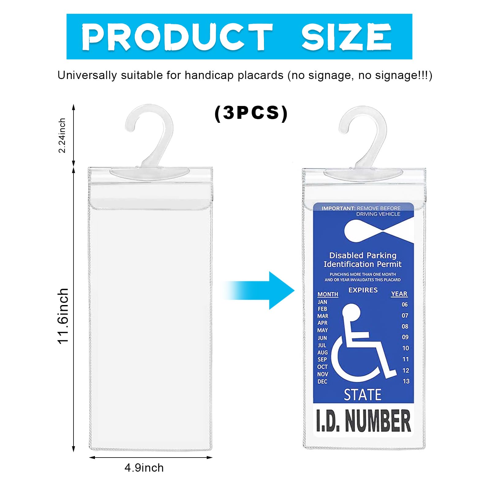 Povtii Handicap Placard Holder, 11.6 ''    5 '' Ultra Transparent Disabled Permit Protective Cover For Sun Visor, Universal Car