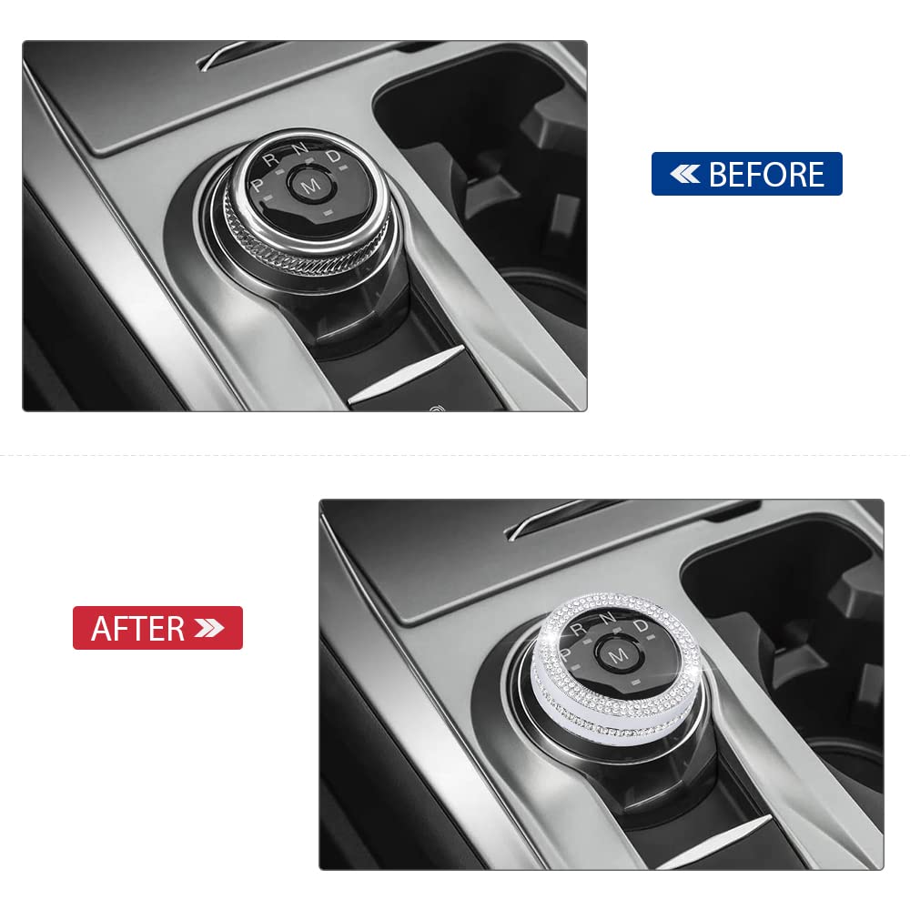 PIFOOG Bling Gear Shift Knob Cover for Ford Explorer 2020-2023, Zinc Alloy & Crystal, Silver Decal Decoration, 1PC