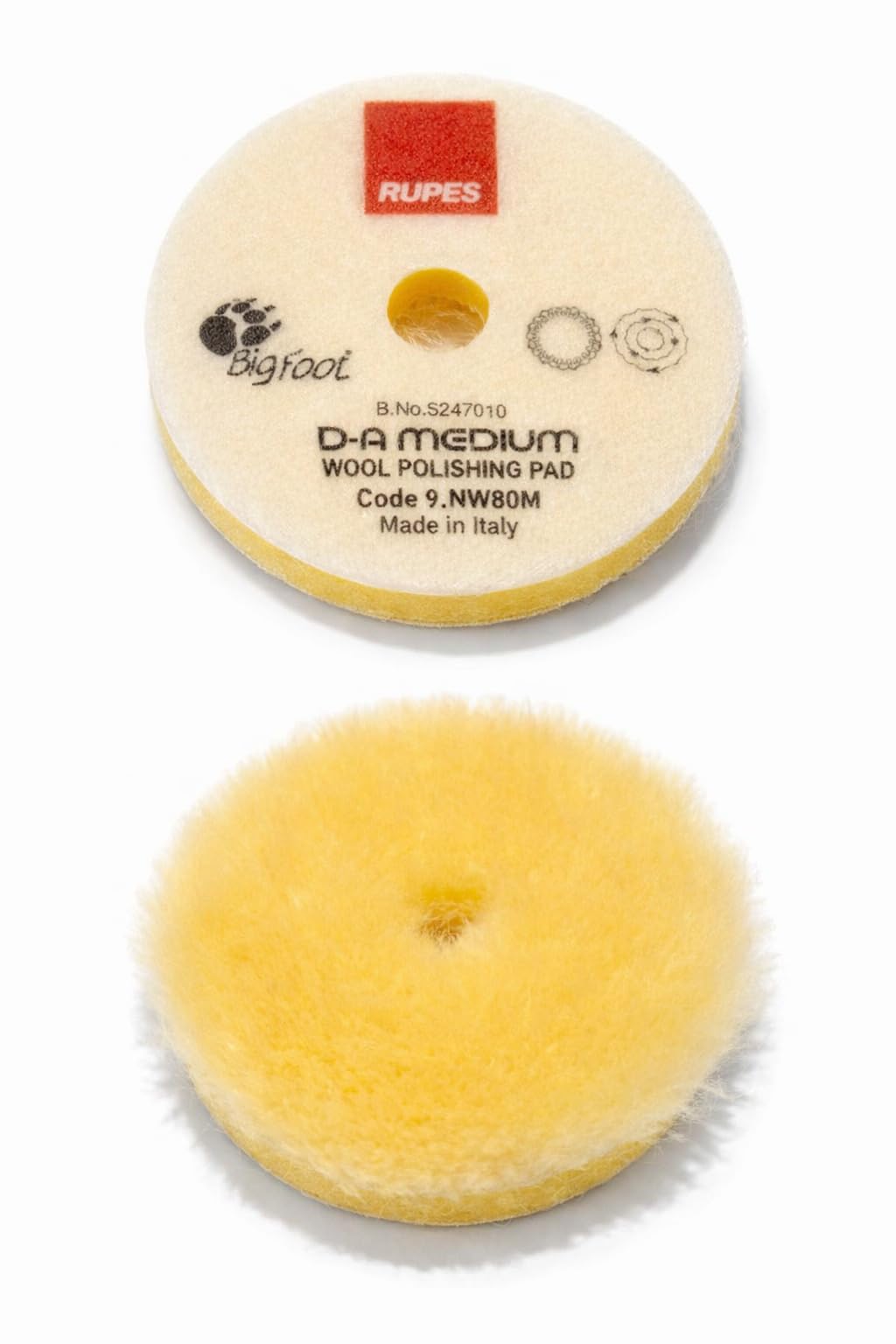 RUPES 9.NW80M Yellow Wool Polishing Pad, Precision Pro Medium   80mm Single Pad