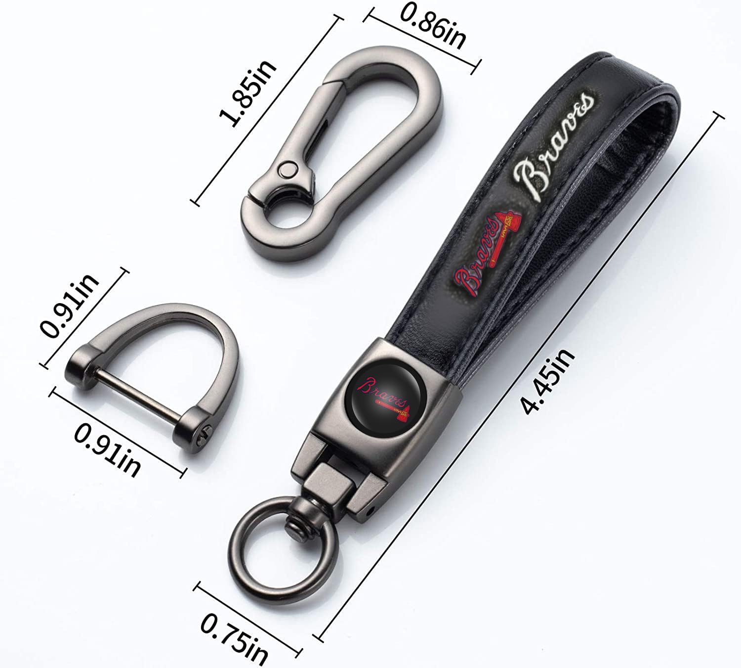 Kaleduo Baseball Keychain for Atlanta Braves Fans, Leather Car Keyring, Model BQJDS, Perfect Gift for Men and Women