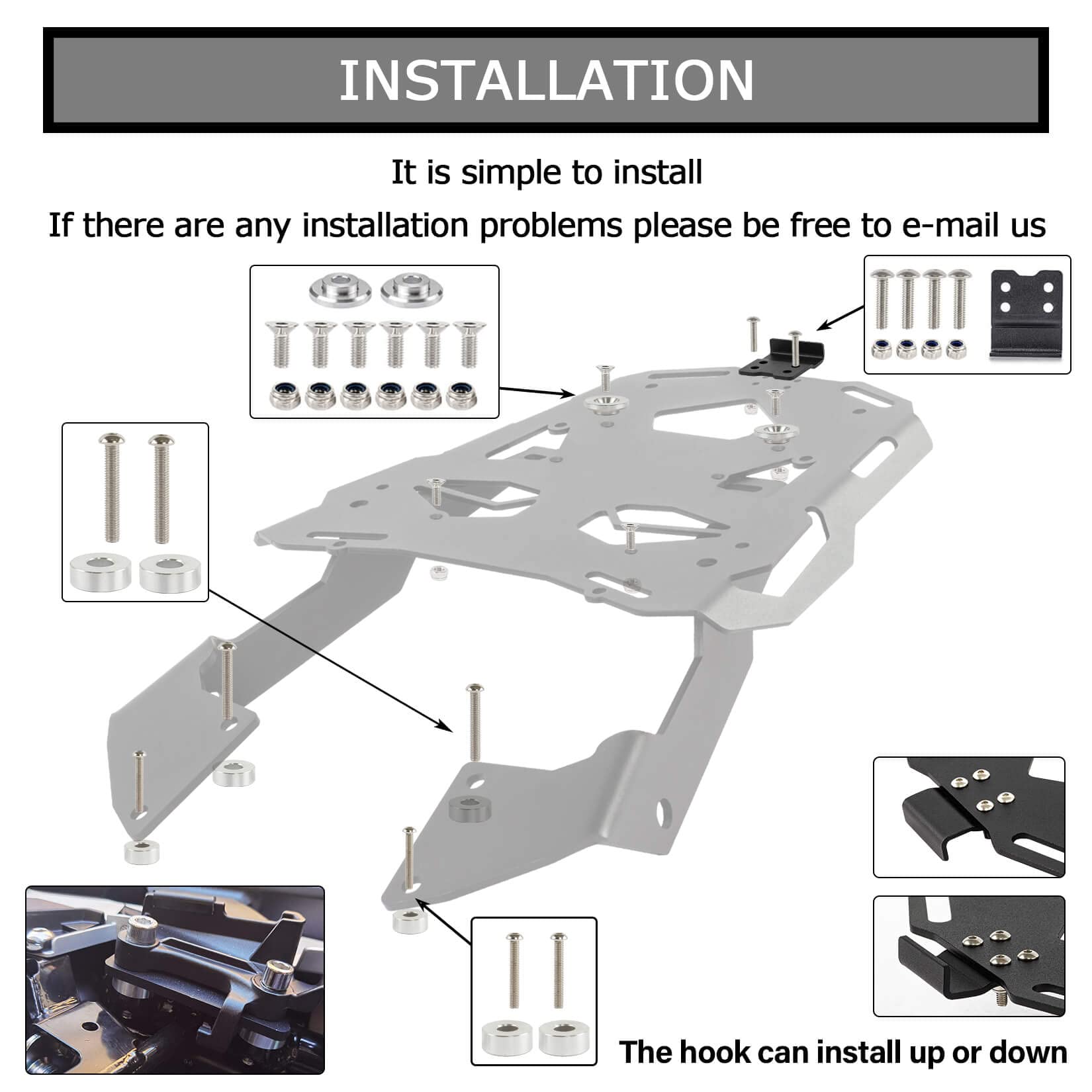 psler Motorcycle Luggage Rack LR0058BA for CB500X/F/R, CB400X - Black Iron Rear Carrier
