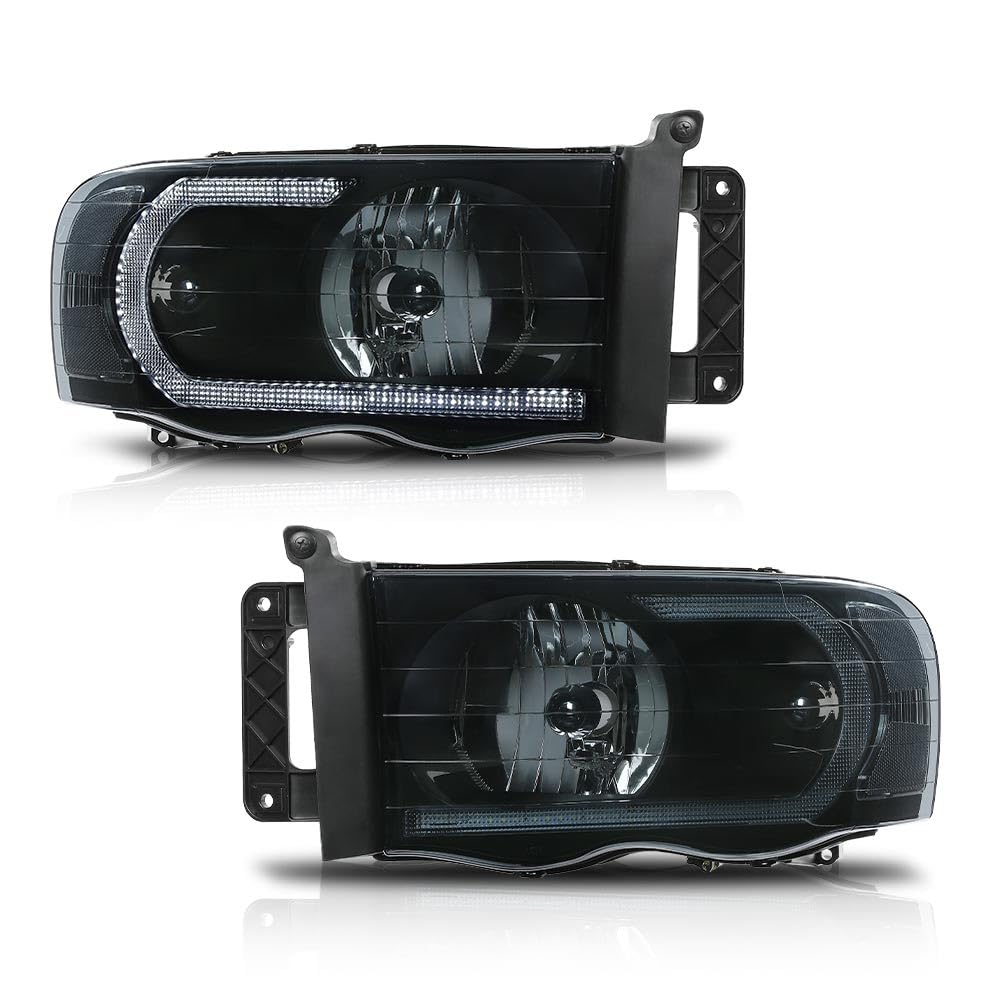 G-PLUS LED Headlights Headlamps Compatible with Dodge Ram 1500 2002-2005,Compatible with Dodge Ram 2500 3500 2003-2005 Smoke Len