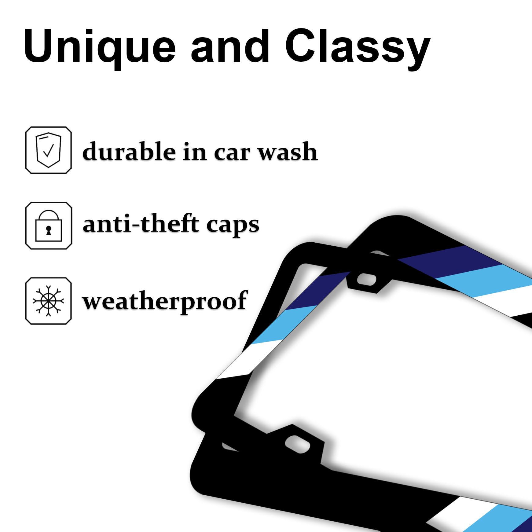 License Plate for Tri-Color 3 ColorWhite Blue Blue Sports Premium Black Steel License Plate Holder Compatible All Vehicle Licens