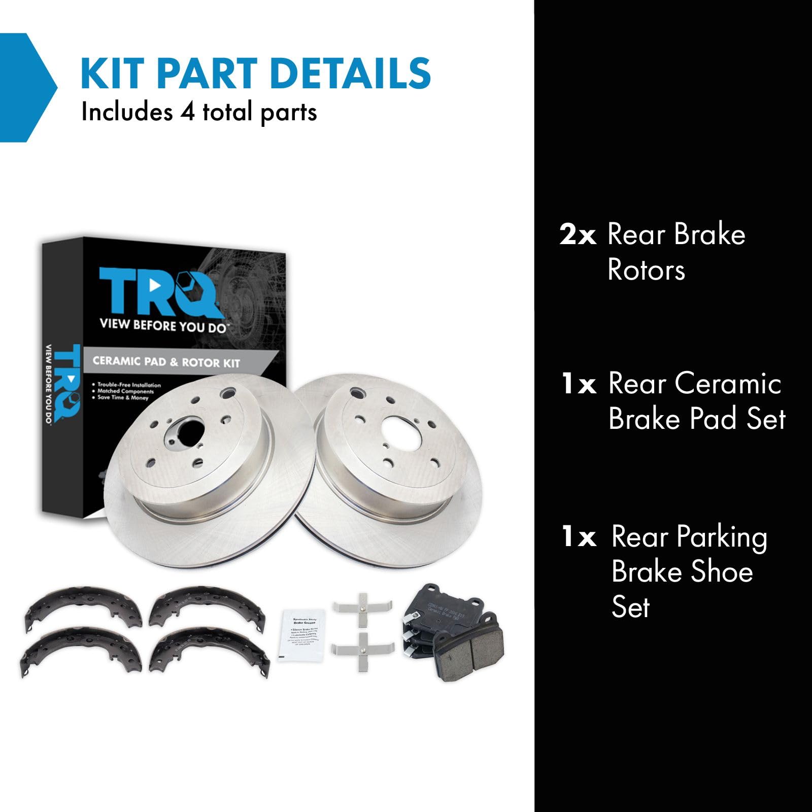 Trq Rear Brake Pad & Rotor Kit Brake Pads Brake Rotor Parking Brake Shoe Set Ceramic Compatible With 2015-2017 Subaru Wrx Sti