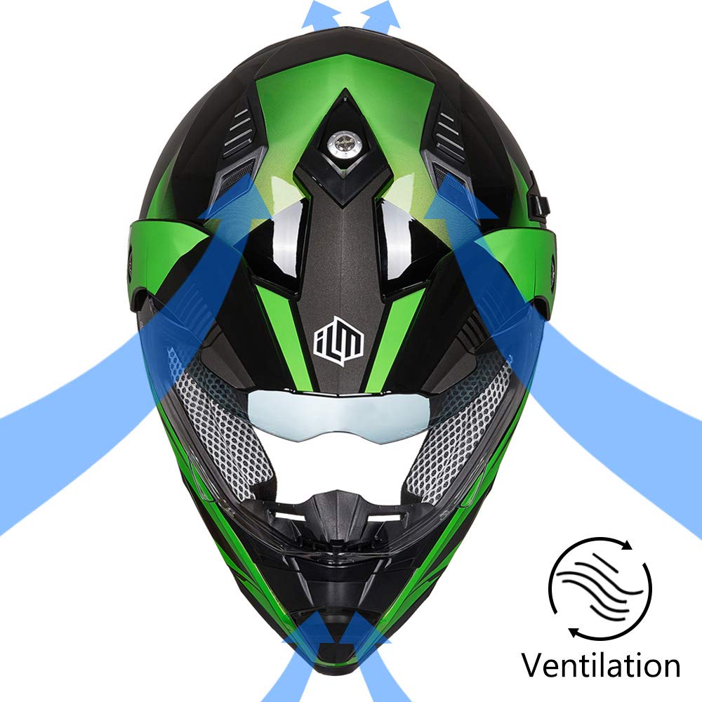 ILM Off Road Motorcycle Helmet - Full Face, DOT Certified, ABS, Medium Size, Green, Model 606V
