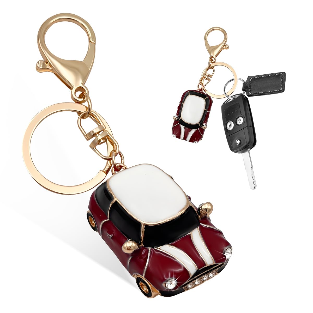povtii Car Key Chain, Rhinestone Detail 3D Cute Car Model Keychain, Mini Cooper Metal Key Chain with Ring, Car Accessories (Dark